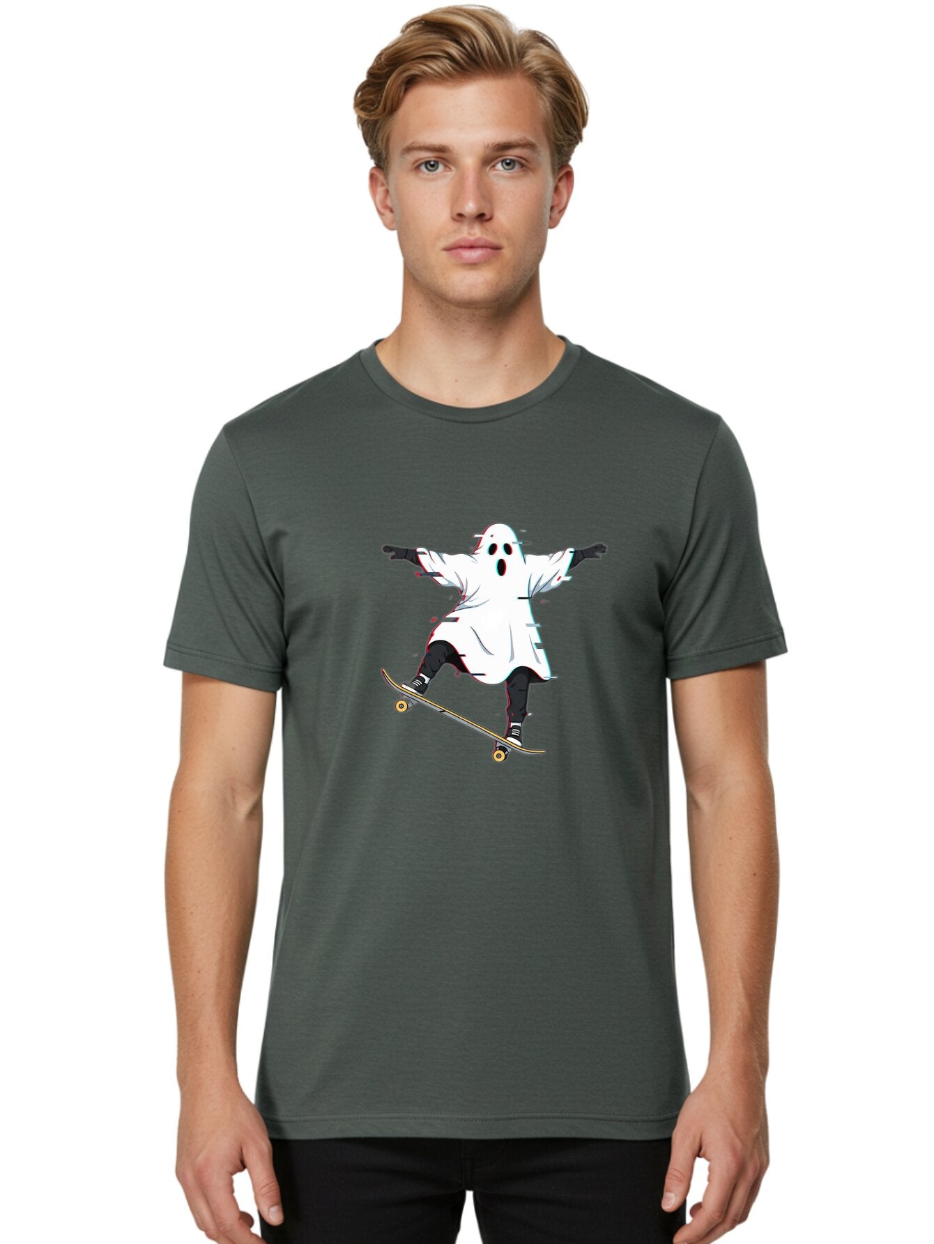 Ghost-Skateboarder-3 Men'S Graphic Tee, 100% Cotton, Comfortable Casual Summer Wear, Machine Washable, Vintage Camera, Old Camera, Antique Camera, Black Camera, Classic Photography, Photography Equipment, Nostalgic Device, Film Camera, Bam525 20