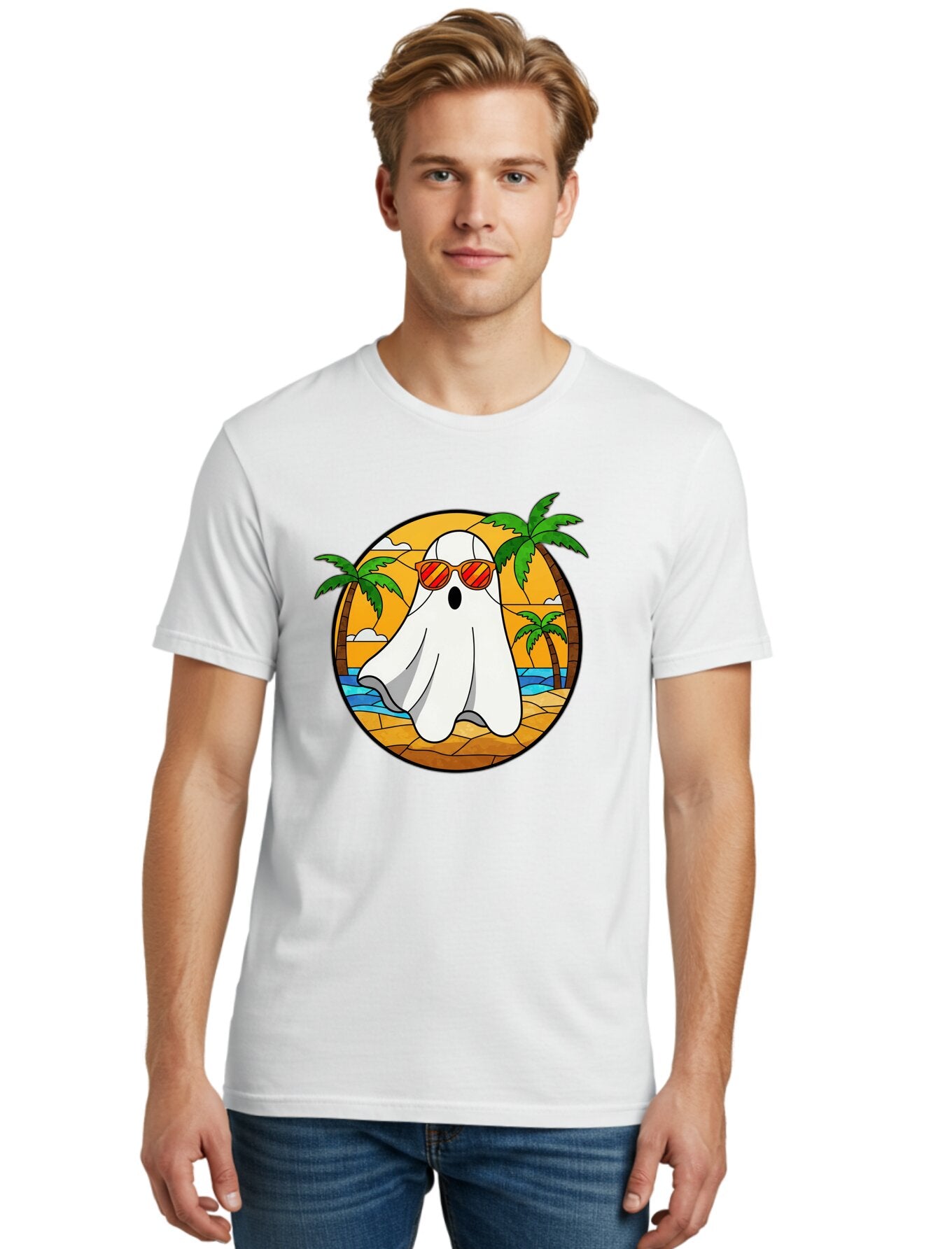 Ghost-Sunglasses-Beach Men'S Graphic Tee, 100% Cotton, Comfortable Casual Summer Wear, Machine Washable, Vintage Camera, Old Camera, Antique Camera, Black Camera, Classic Photography, Photography Equipment, Nostalgic Device, Film Camera, Bam530 16