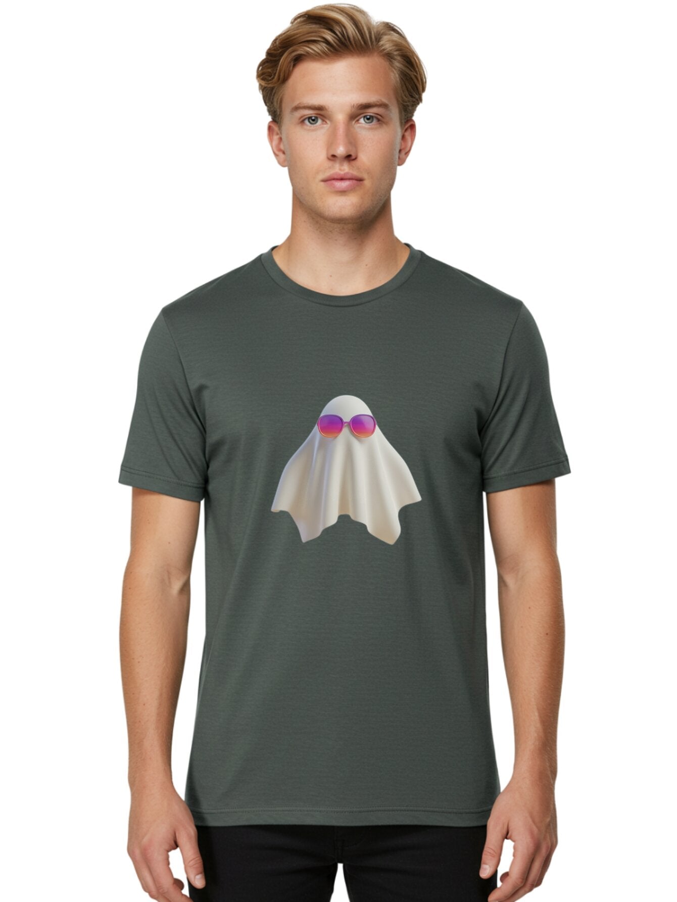 Ghost-Wearing-Sunglasses Men'S Graphic Tee, 100% Cotton, Comfortable Casual Summer Wear, Machine Washable, Vintage Camera, Old Camera, Antique Camera, Black Camera, Classic Photography, Photography Equipment, Nostalgic Device, Film Camera, Bam533 18
