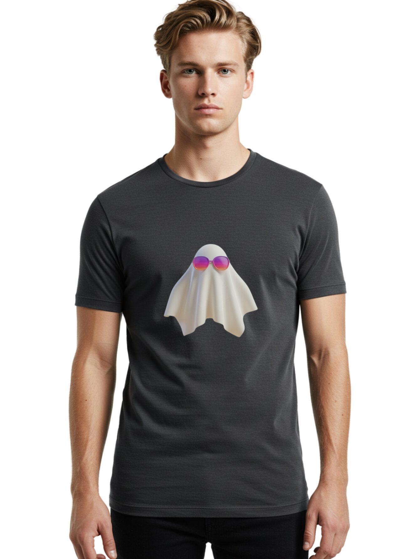 Ghost-Wearing-Sunglasses Men'S Graphic Tee, 100% Cotton, Comfortable Casual Summer Wear, Machine Washable, Vintage Camera, Old Camera, Antique Camera, Black Camera, Classic Photography, Photography Equipment, Nostalgic Device, Film Camera, Bam533 23