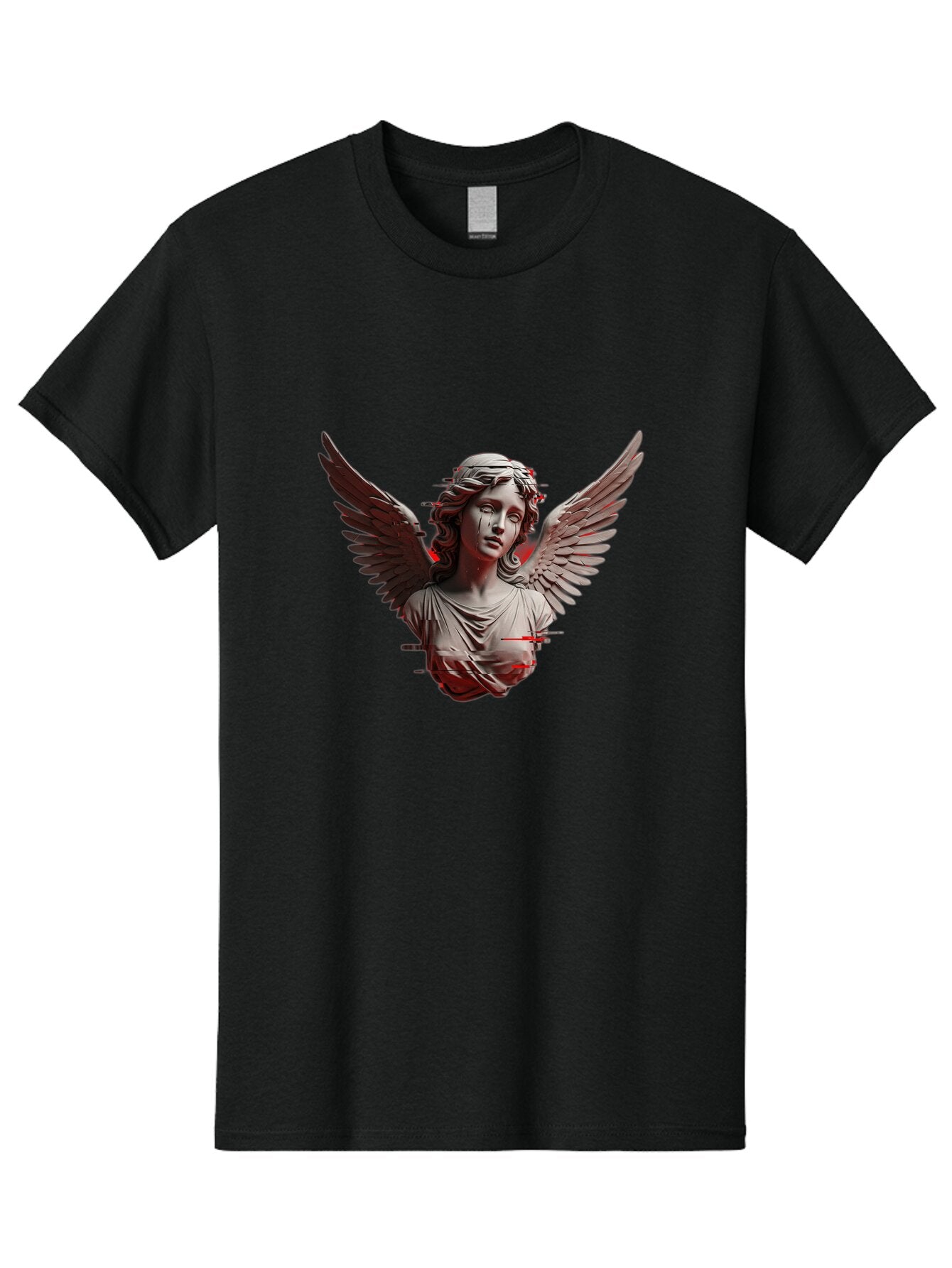 Glitch-Angel-Statue Men'S Graphic Tee, 100% Cotton, Comfortable Casual Summer Wear, Machine Washable, Vintage Camera, Old Camera, Antique Camera, Black Camera, Classic Photography, Photography Equipment, Nostalgic Device, Film Camera, Bam548 15
