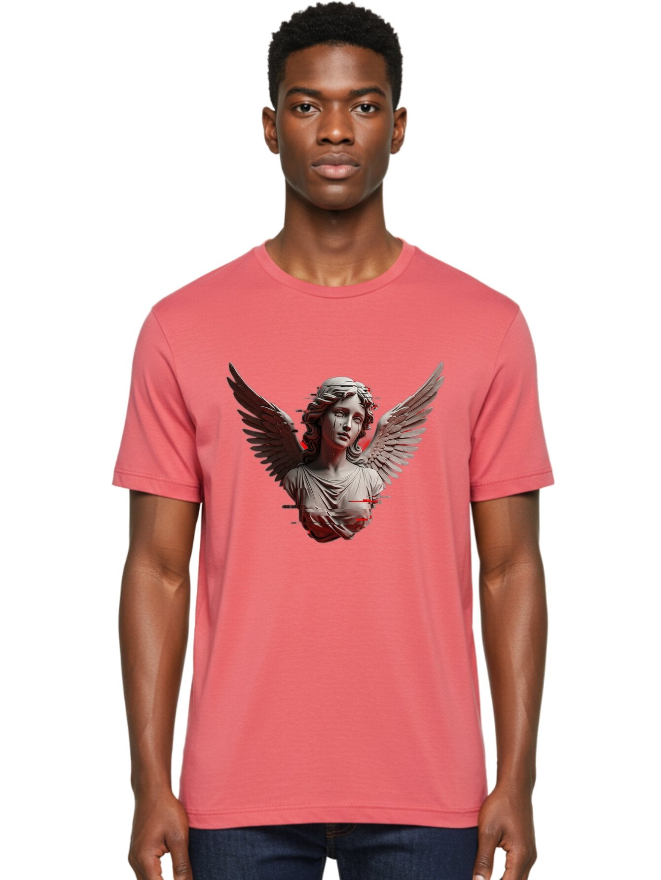 Glitch-Angel-Statue Men'S Graphic Tee, 100% Cotton, Comfortable Casual Summer Wear, Machine Washable, Vintage Camera, Old Camera, Antique Camera, Black Camera, Classic Photography, Photography Equipment, Nostalgic Device, Film Camera, Bam548 19
