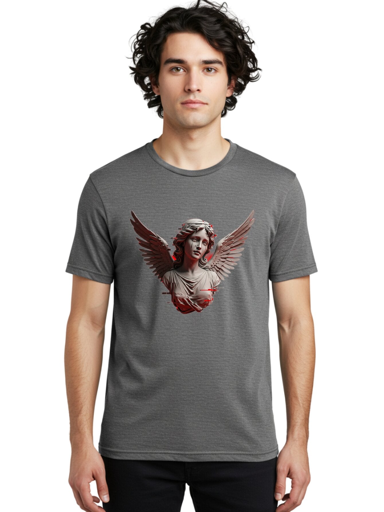 Glitch-Angel-Statue Men'S Graphic Tee, 100% Cotton, Comfortable Casual Summer Wear, Machine Washable, Vintage Camera, Old Camera, Antique Camera, Black Camera, Classic Photography, Photography Equipment, Nostalgic Device, Film Camera, Bam548 29