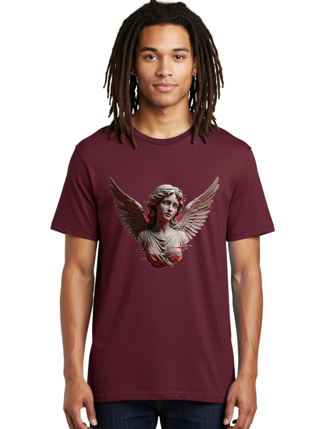 Glitch-Angel-Statue Men'S Graphic Tee, 100% Cotton, Comfortable Casual Summer Wear, Machine Washable, Vintage Camera, Old Camera, Antique Camera, Black Camera, Classic Photography, Photography Equipment, Nostalgic Device, Film Camera, Bam548 27