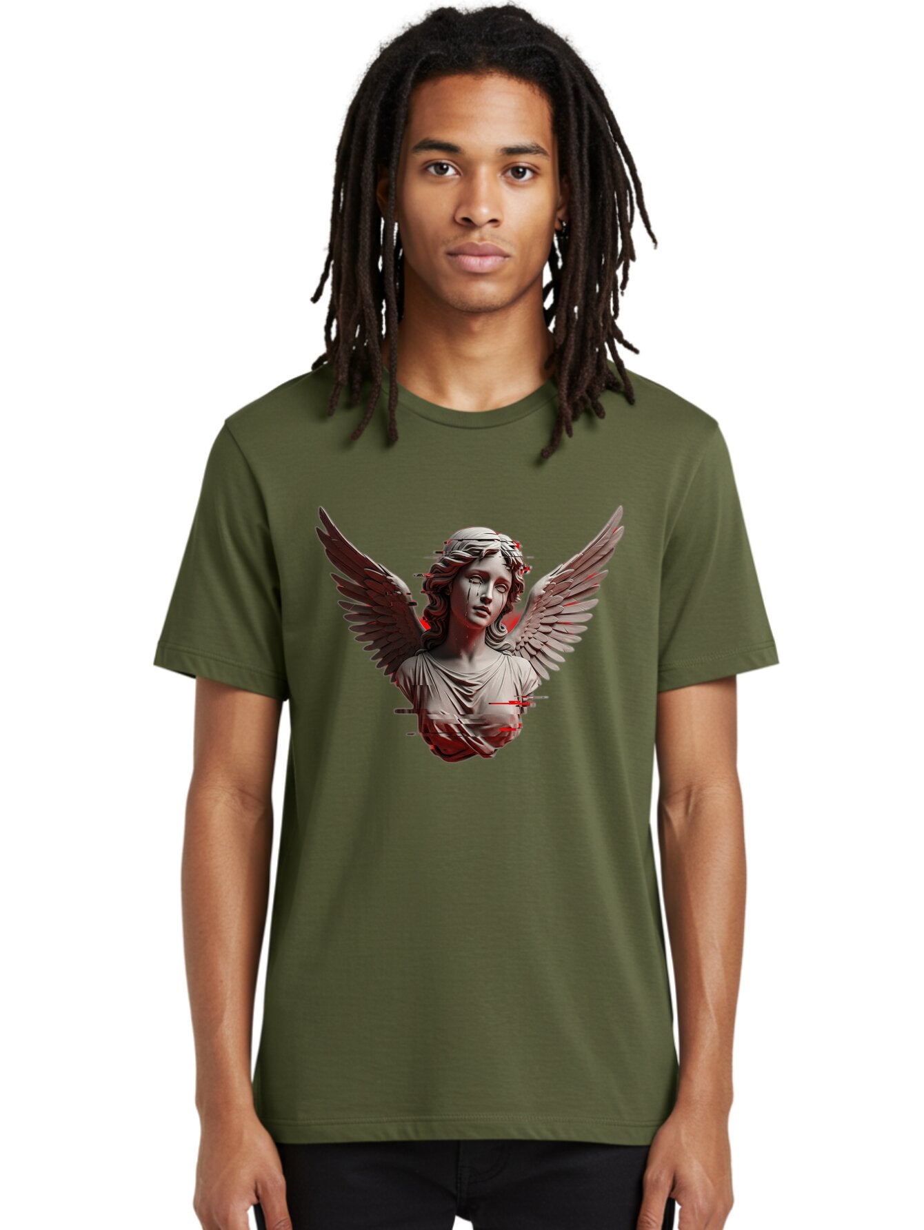 Glitch-Angel-Statue Men'S Graphic Tee, 100% Cotton, Comfortable Casual Summer Wear, Machine Washable, Vintage Camera, Old Camera, Antique Camera, Black Camera, Classic Photography, Photography Equipment, Nostalgic Device, Film Camera, Bam548 25