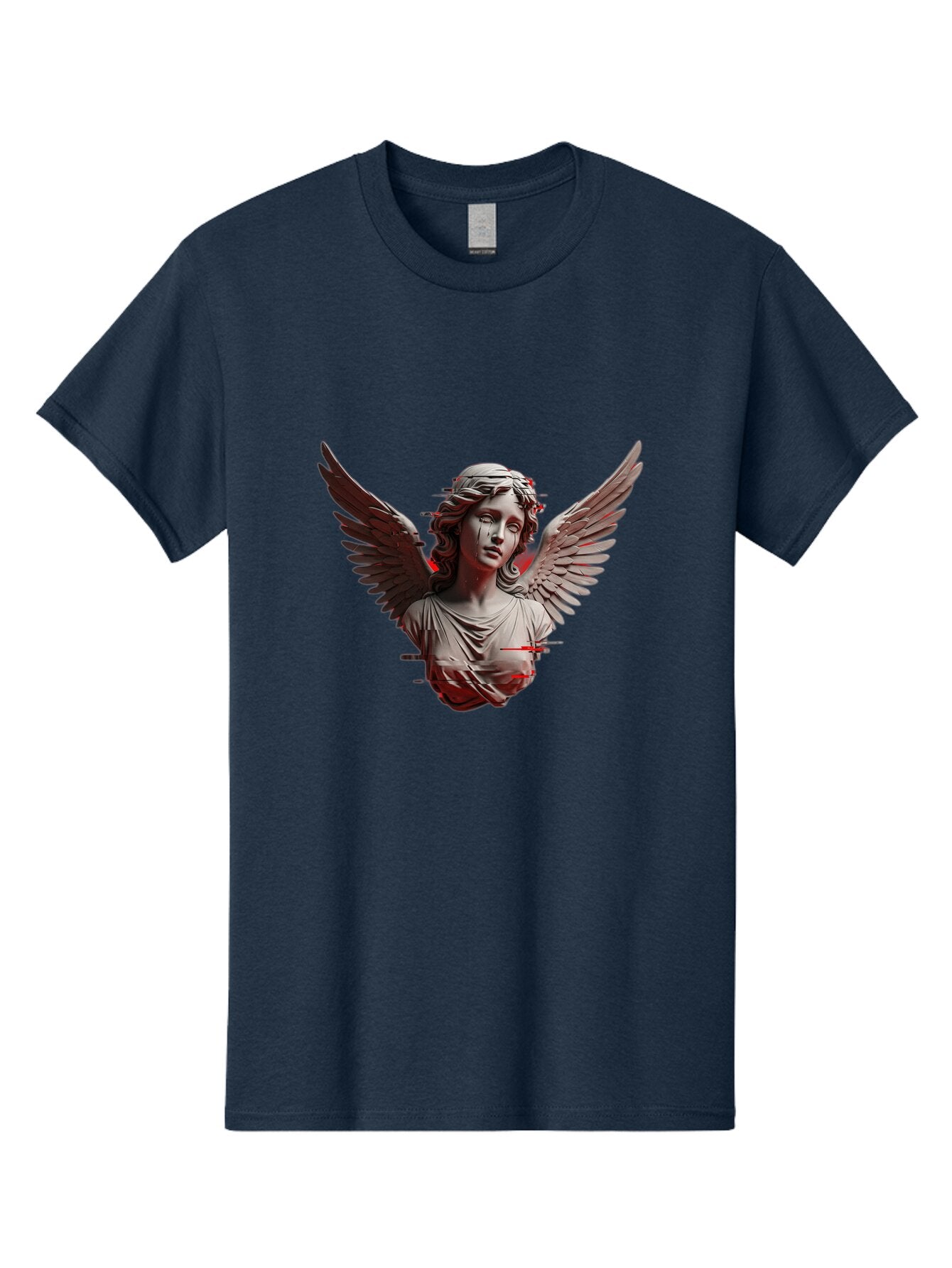 Glitch-Angel-Statue Men'S Graphic Tee, 100% Cotton, Comfortable Casual Summer Wear, Machine Washable, Vintage Camera, Old Camera, Antique Camera, Black Camera, Classic Photography, Photography Equipment, Nostalgic Device, Film Camera, Bam548 7