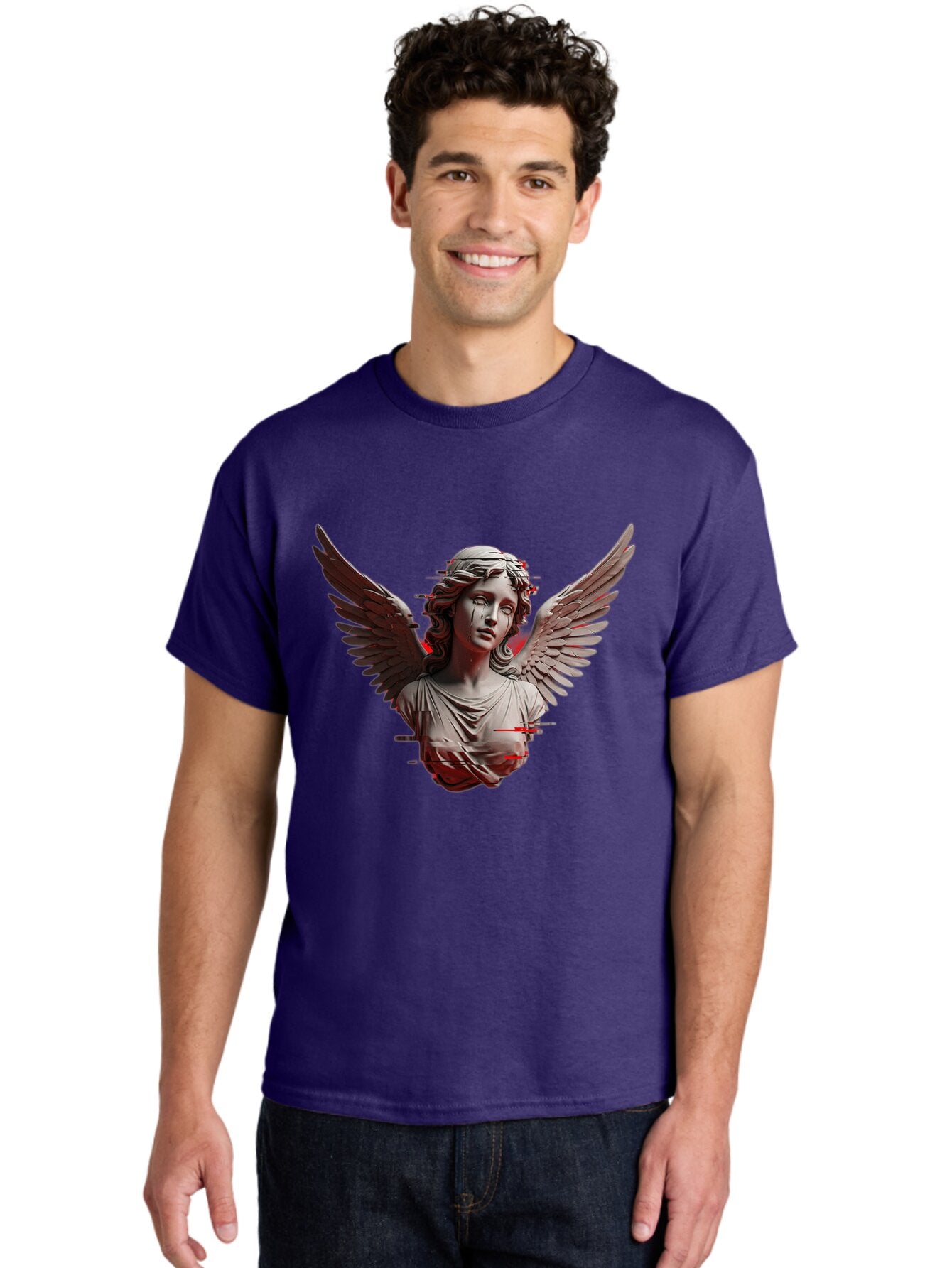 Glitch-Angel-Statue Men'S Graphic Tee, 100% Cotton, Comfortable Casual Summer Wear, Machine Washable, Vintage Camera, Old Camera, Antique Camera, Black Camera, Classic Photography, Photography Equipment, Nostalgic Device, Film Camera, Bam548 26