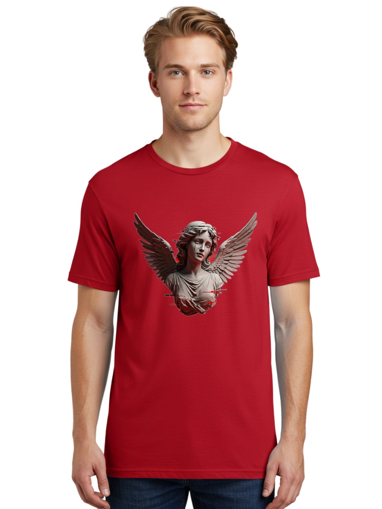 Glitch-Angel-Statue Men'S Graphic Tee, 100% Cotton, Comfortable Casual Summer Wear, Machine Washable, Vintage Camera, Old Camera, Antique Camera, Black Camera, Classic Photography, Photography Equipment, Nostalgic Device, Film Camera, Bam548 20