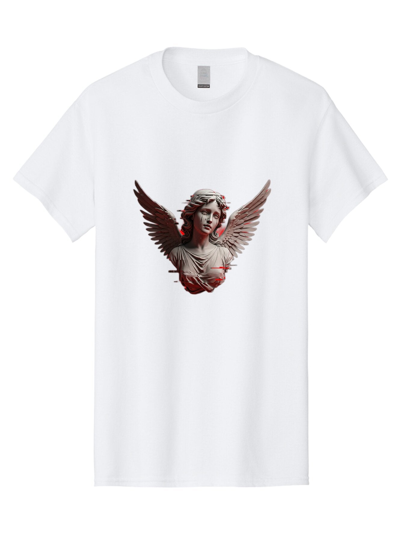 Glitch-Angel-Statue Men'S Graphic Tee, 100% Cotton, Comfortable Casual Summer Wear, Machine Washable, Vintage Camera, Old Camera, Antique Camera, Black Camera, Classic Photography, Photography Equipment, Nostalgic Device, Film Camera, Bam548