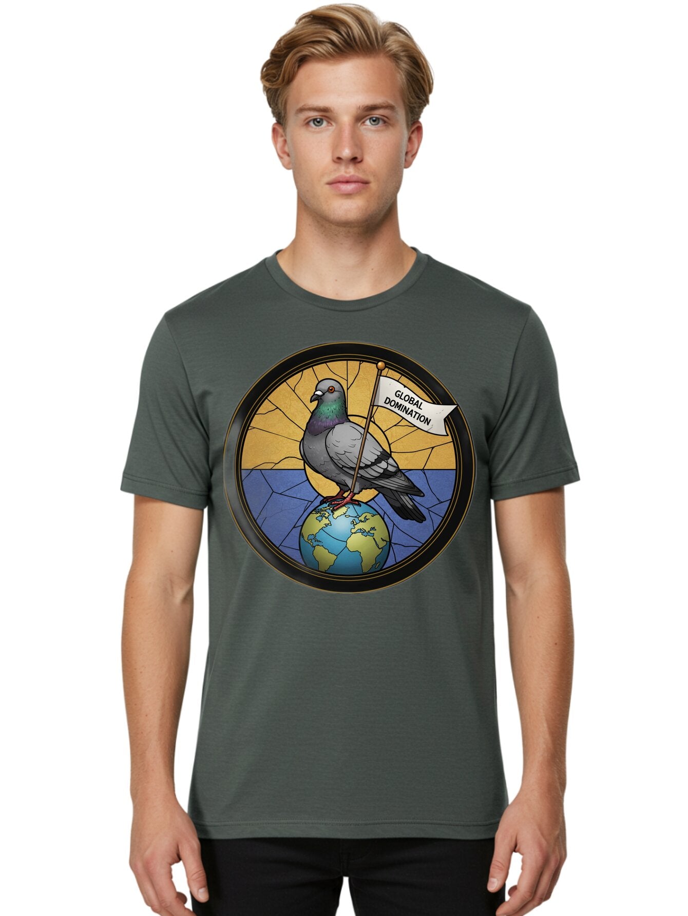 Global-Domination-Pigeon Men'S Graphic Tee, 100% Cotton, Comfortable Casual Summer Wear, Machine Washable, Vintage Camera, Old Camera, Antique Camera, Black Camera, Classic Photography, Photography Equipment, Nostalgic Device, Film Camera, Bam549 17