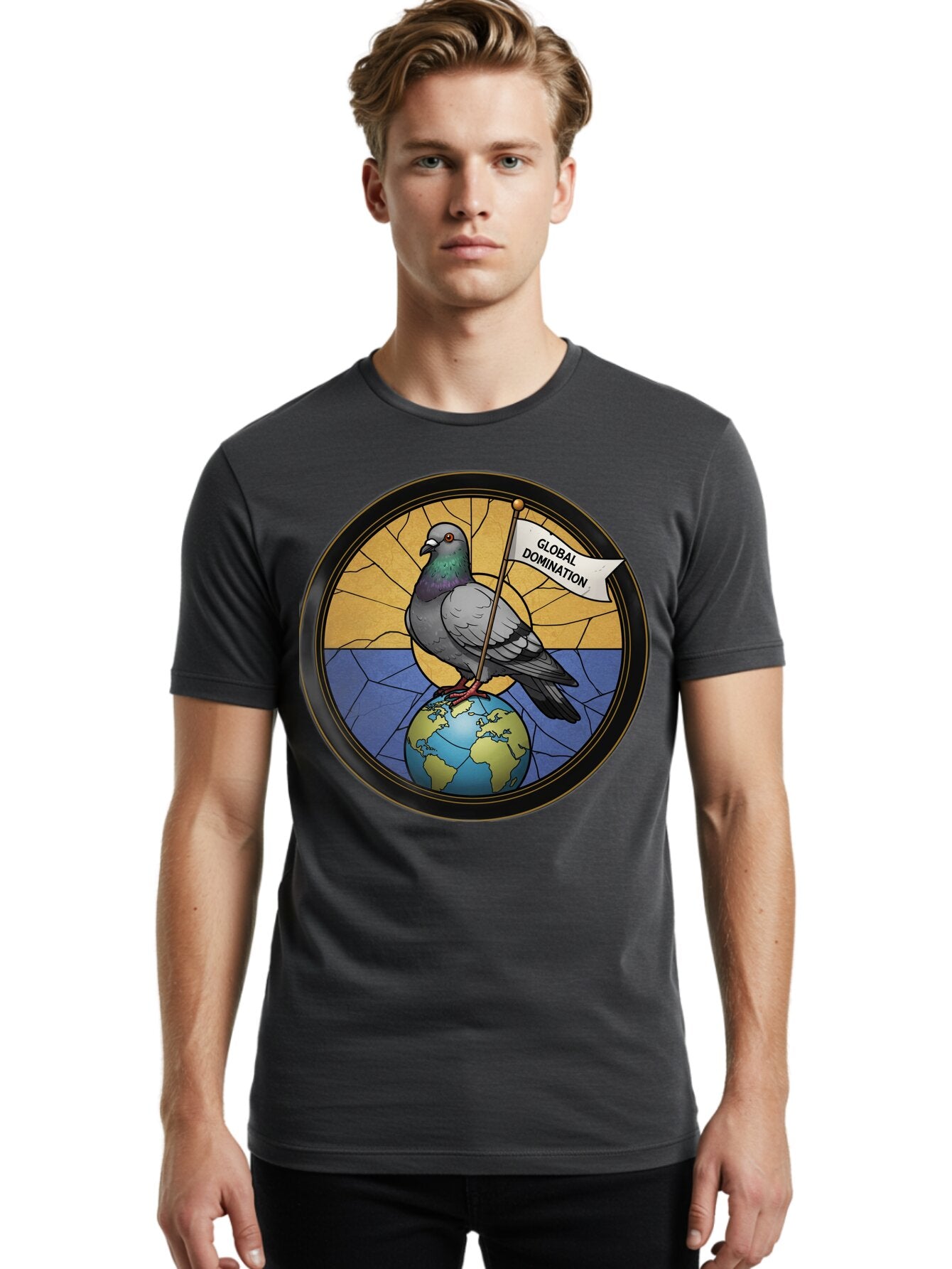Global-Domination-Pigeon Men'S Graphic Tee, 100% Cotton, Comfortable Casual Summer Wear, Machine Washable, Vintage Camera, Old Camera, Antique Camera, Black Camera, Classic Photography, Photography Equipment, Nostalgic Device, Film Camera, Bam549 28