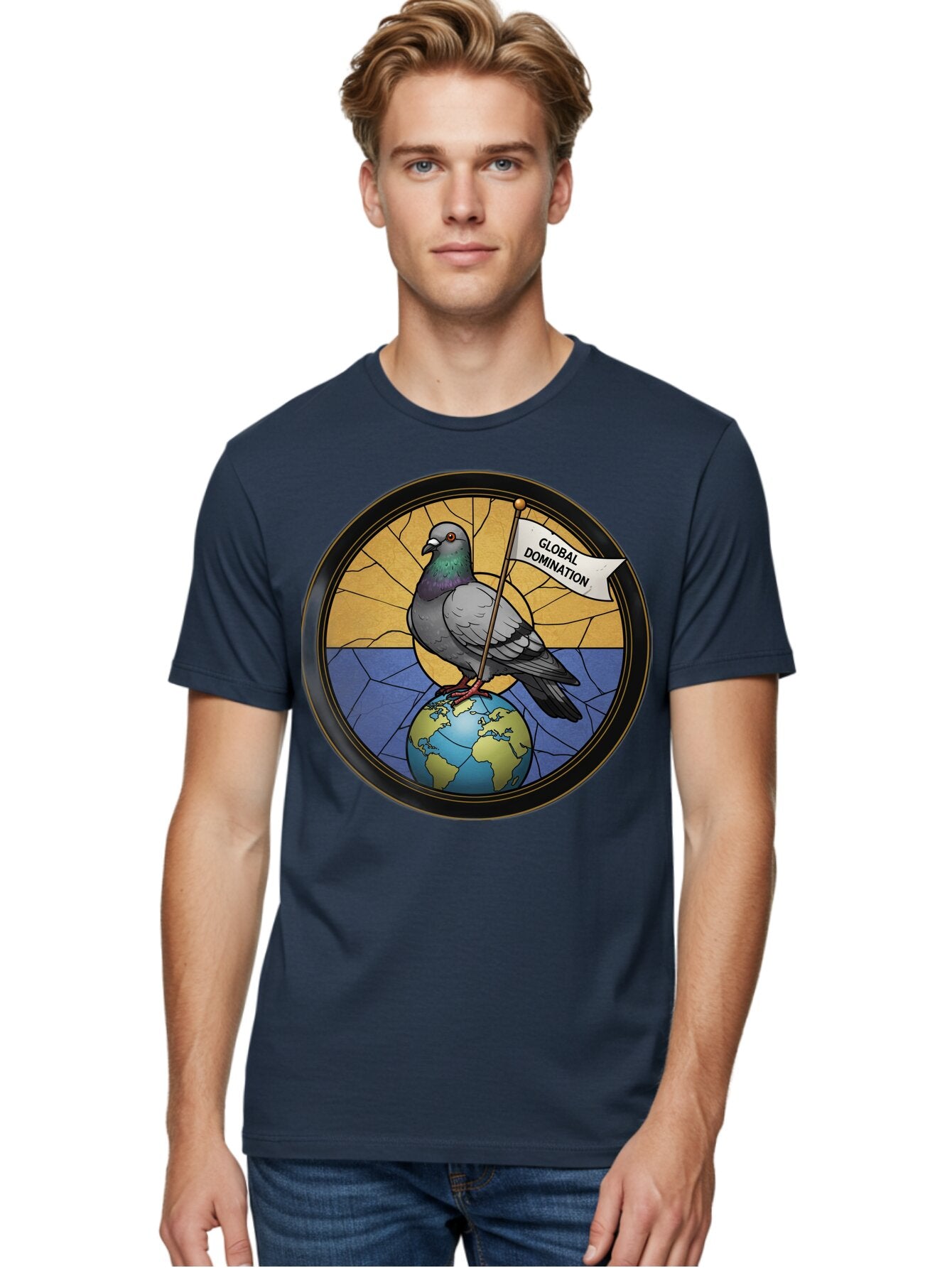 Global-Domination-Pigeon Men'S Graphic Tee, 100% Cotton, Comfortable Casual Summer Wear, Machine Washable, Vintage Camera, Old Camera, Antique Camera, Black Camera, Classic Photography, Photography Equipment, Nostalgic Device, Film Camera, Bam549 23