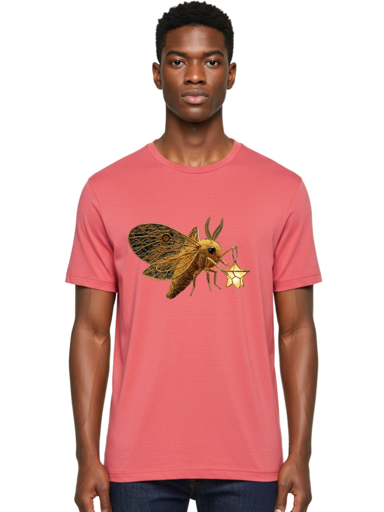 Golden-Bee-Holding-Star Men'S Graphic Tee, 100% Cotton, Comfortable Casual Summer Wear, Machine Washable, Vintage Camera, Old Camera, Antique Camera, Black Camera, Classic Photography, Photography Equipment, Nostalgic Device, Film Camera, Bam557 25