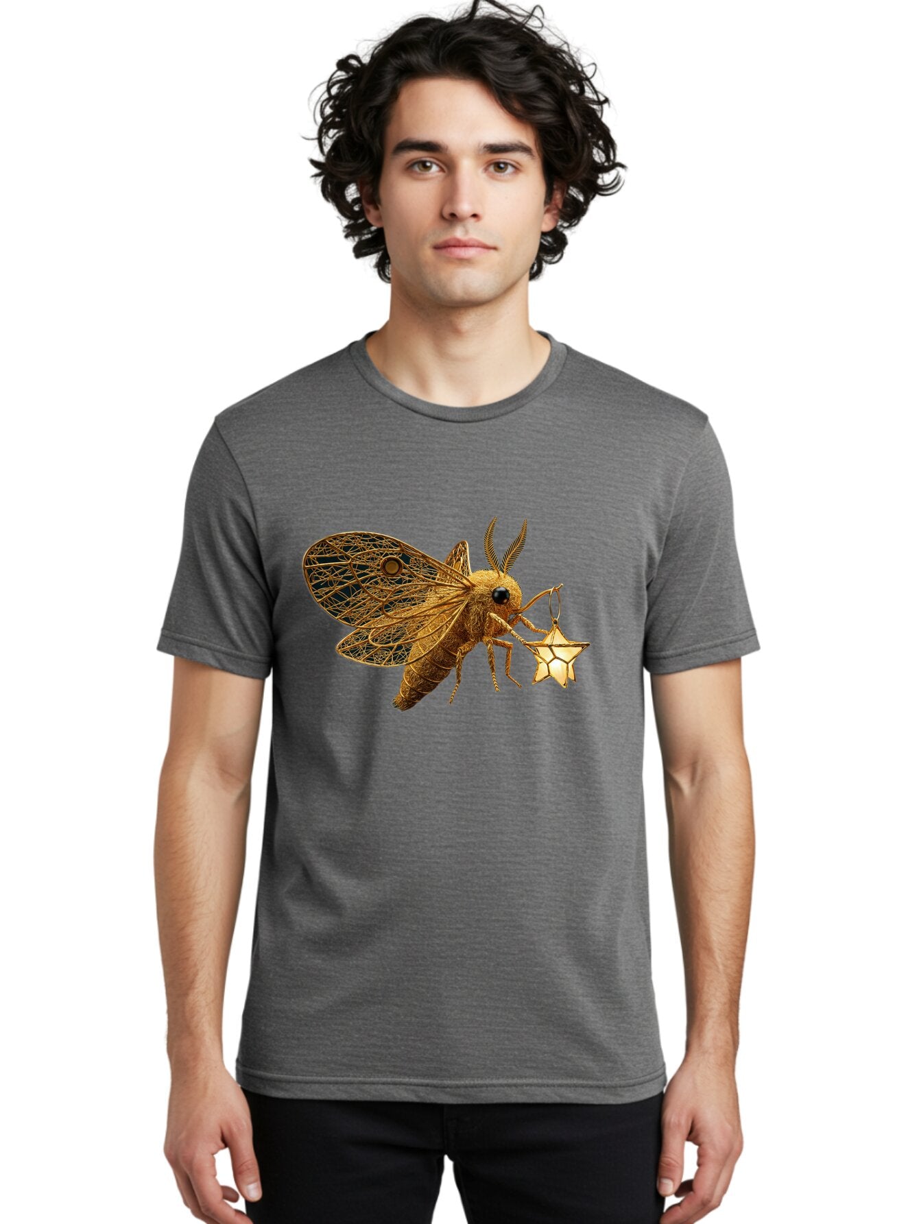 Golden-Bee-Holding-Star Men'S Graphic Tee, 100% Cotton, Comfortable Casual Summer Wear, Machine Washable, Vintage Camera, Old Camera, Antique Camera, Black Camera, Classic Photography, Photography Equipment, Nostalgic Device, Film Camera, Bam557 22