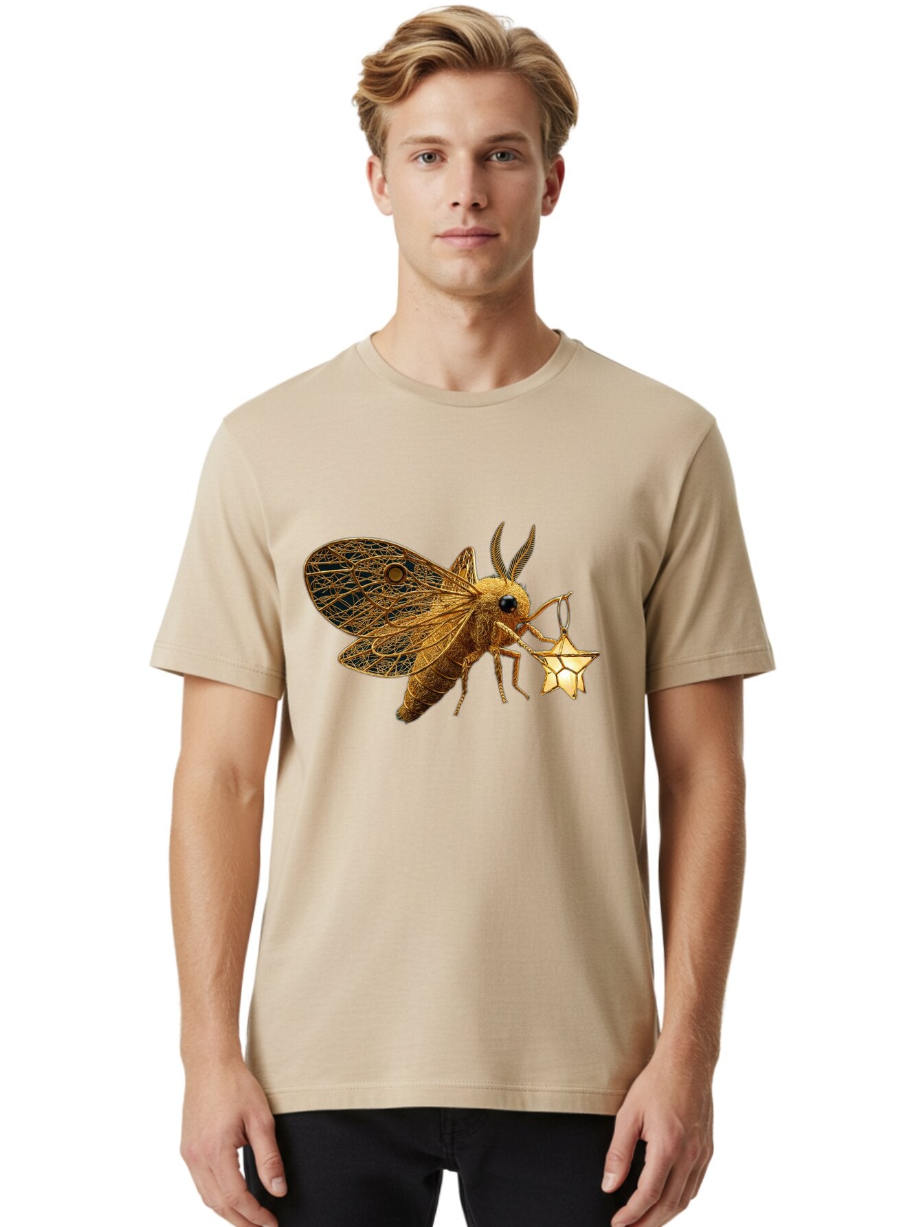 Golden-Bee-Holding-Star Men'S Graphic Tee, 100% Cotton, Comfortable Casual Summer Wear, Machine Washable, Vintage Camera, Old Camera, Antique Camera, Black Camera, Classic Photography, Photography Equipment, Nostalgic Device, Film Camera, Bam557 20