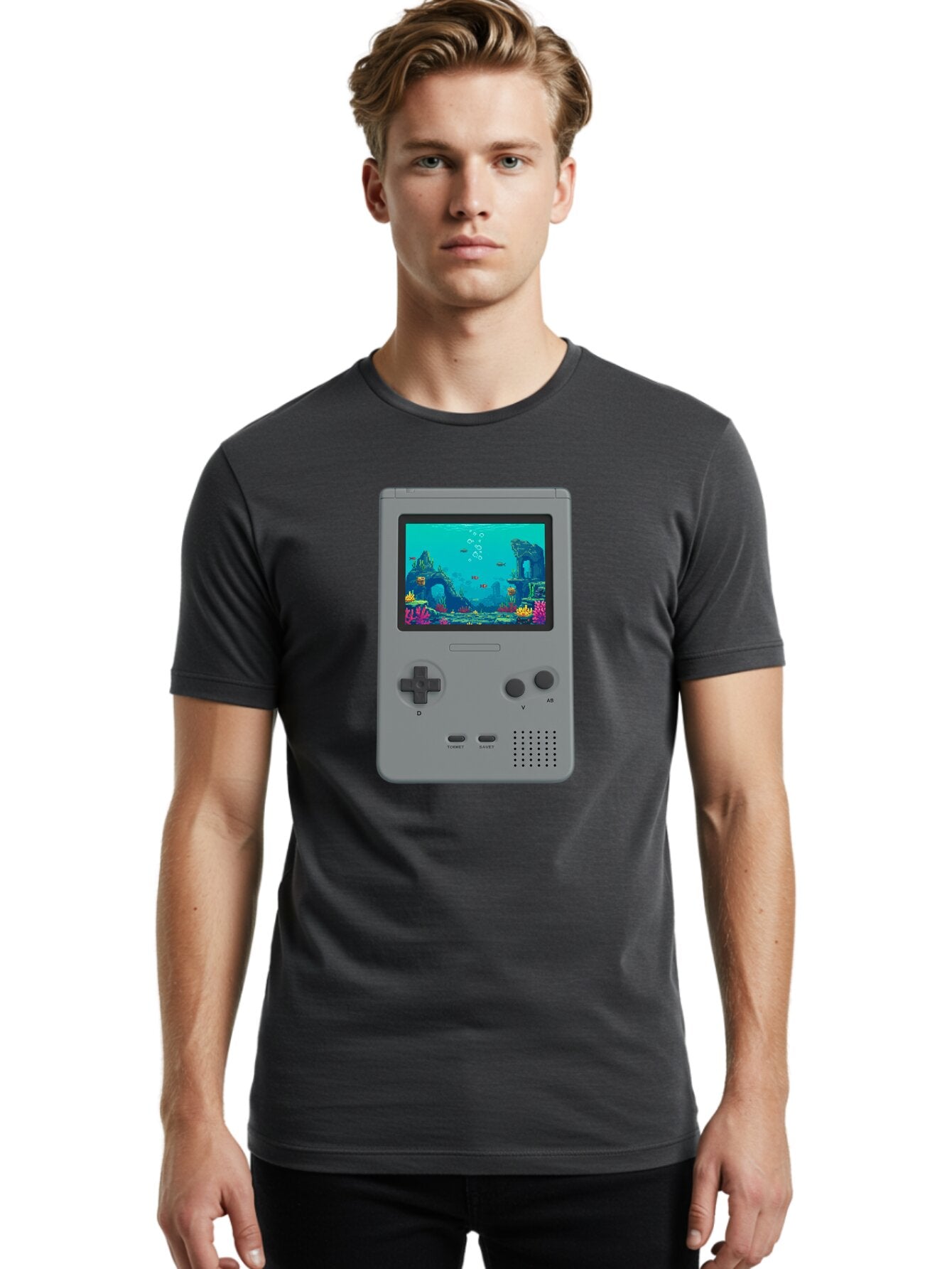 Gray-Gameboy Men'S Graphic Tee, 100% Cotton, Comfortable Casual Summer Wear, Machine Washable, Vintage Camera, Old Camera, Antique Camera, Black Camera, Classic Photography, Photography Equipment, Nostalgic Device, Film Camera, Camera Art Bam587 19