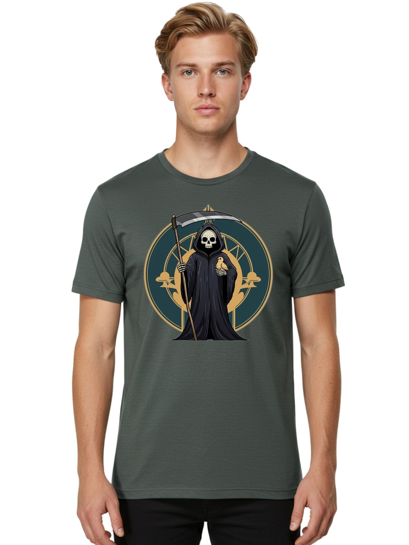 Grim-Reaper-With-Bird Men'S Graphic Tee, 100% Cotton, Comfortable Casual Summer Wear, Machine Washable, Vintage Camera, Old Camera, Antique Camera, Black Camera, Classic Photography, Photography Equipment, Nostalgic Device, Film Camera, Bam591 25