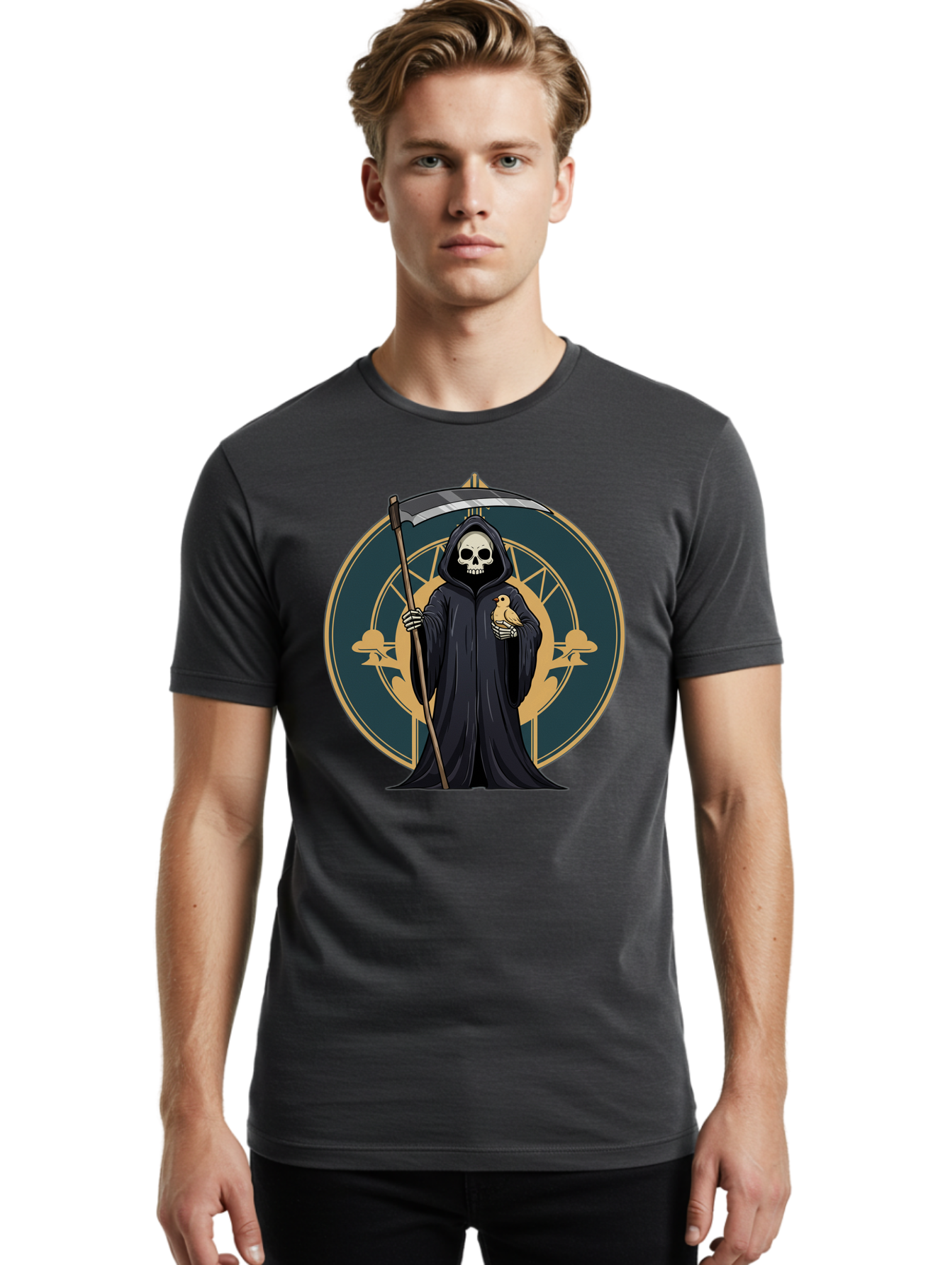 Grim-Reaper-With-Bird Men'S Graphic Tee, 100% Cotton, Comfortable Casual Summer Wear, Machine Washable, Vintage Camera, Old Camera, Antique Camera, Black Camera, Classic Photography, Photography Equipment, Nostalgic Device, Film Camera, Bam591 28