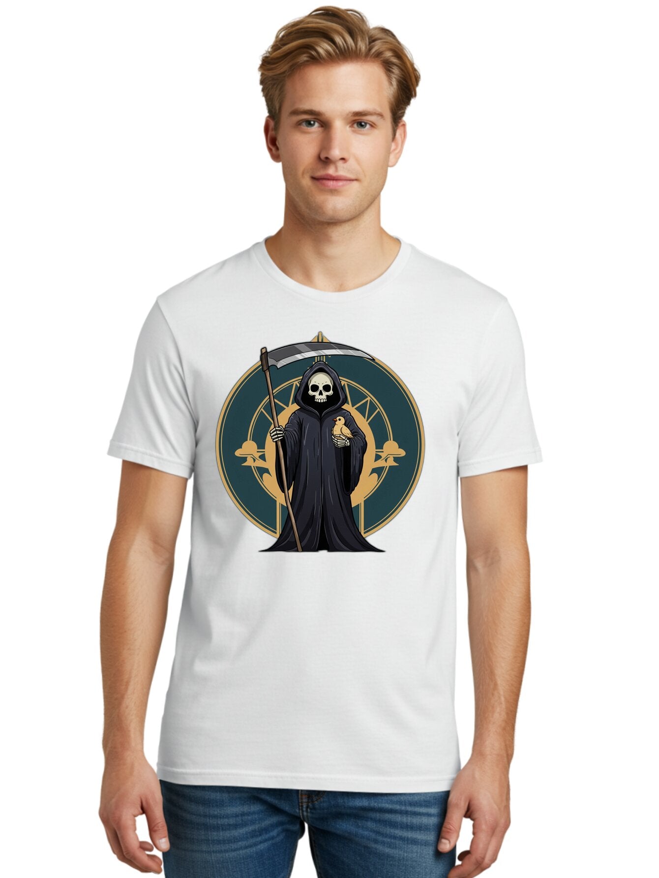 Grim-Reaper-With-Bird Men'S Graphic Tee, 100% Cotton, Comfortable Casual Summer Wear, Machine Washable, Vintage Camera, Old Camera, Antique Camera, Black Camera, Classic Photography, Photography Equipment, Nostalgic Device, Film Camera, Bam591 17