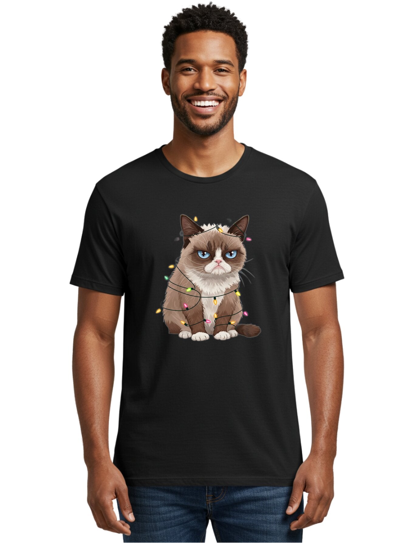 Grumpy-Cat-Christmas-Lights Men'S Graphic Tee, 100% Cotton, Comfortable Casual Summer Wear, Machine Washable, Vintage Camera, Old Camera, Antique Camera, Black Camera, Classic Photography, Photography Equipment, Nostalgic Device, Film Camera, Bam597 16