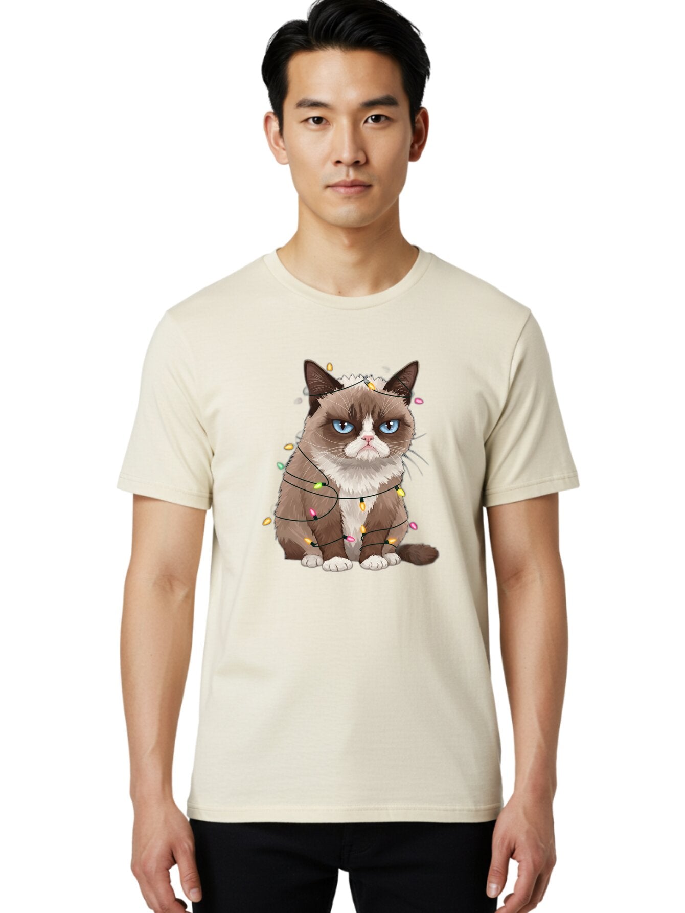 Grumpy-Cat-Christmas-Lights Men'S Graphic Tee, 100% Cotton, Comfortable Casual Summer Wear, Machine Washable, Vintage Camera, Old Camera, Antique Camera, Black Camera, Classic Photography, Photography Equipment, Nostalgic Device, Film Camera, Bam597 20