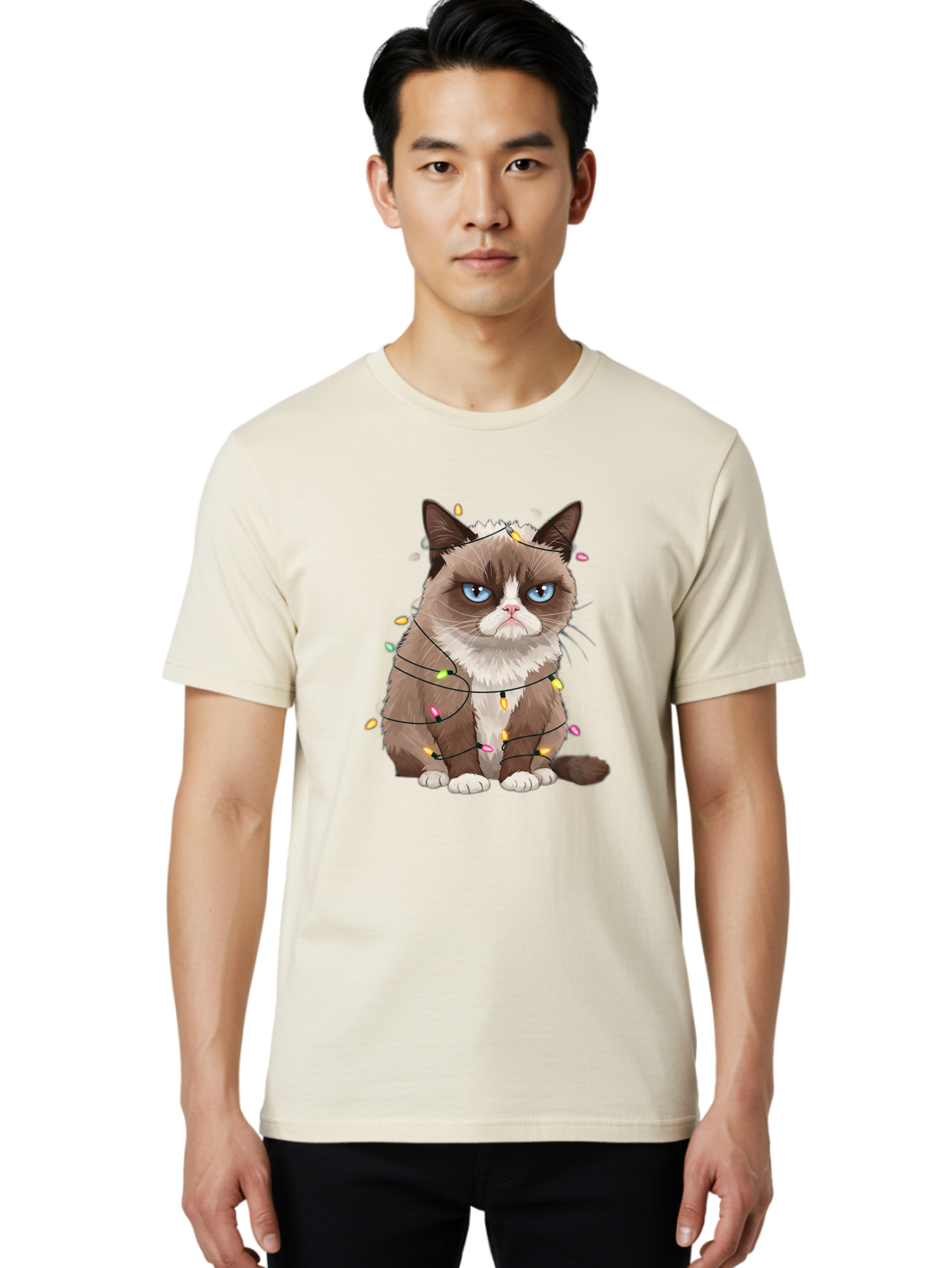 Grumpy-Cat-Christmas-Lights Men'S Graphic Tee, 100% Cotton, Comfortable Casual Summer Wear, Machine Washable, Vintage Camera, Old Camera, Antique Camera, Black Camera, Classic Photography, Photography Equipment, Nostalgic Device, Film Camera, Bam597 30