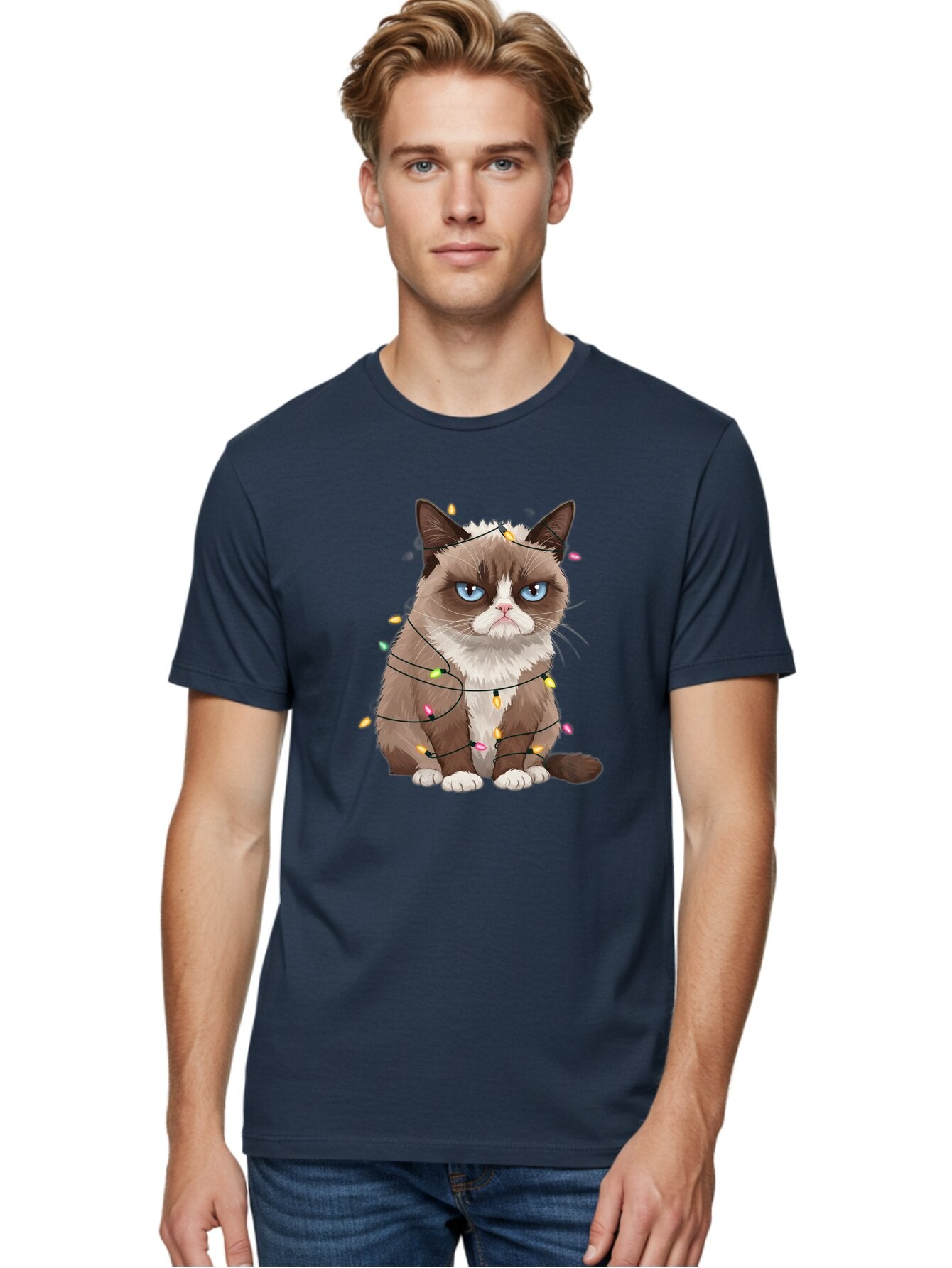 Grumpy-Cat-Christmas-Lights Men'S Graphic Tee, 100% Cotton, Comfortable Casual Summer Wear, Machine Washable, Vintage Camera, Old Camera, Antique Camera, Black Camera, Classic Photography, Photography Equipment, Nostalgic Device, Film Camera, Bam597 28
