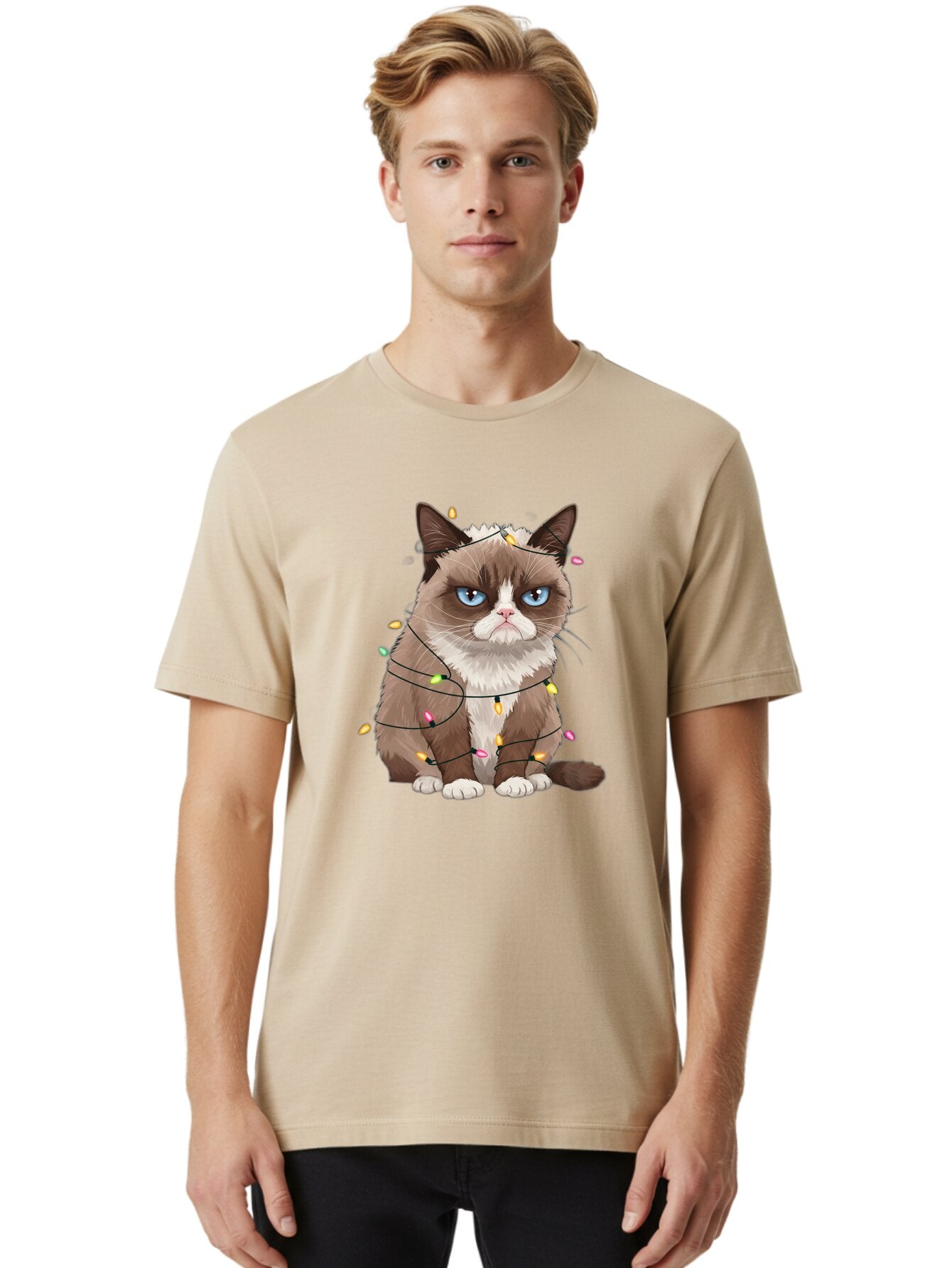 Grumpy-Cat-Christmas-Lights Men'S Graphic Tee, 100% Cotton, Comfortable Casual Summer Wear, Machine Washable, Vintage Camera, Old Camera, Antique Camera, Black Camera, Classic Photography, Photography Equipment, Nostalgic Device, Film Camera, Bam597 26