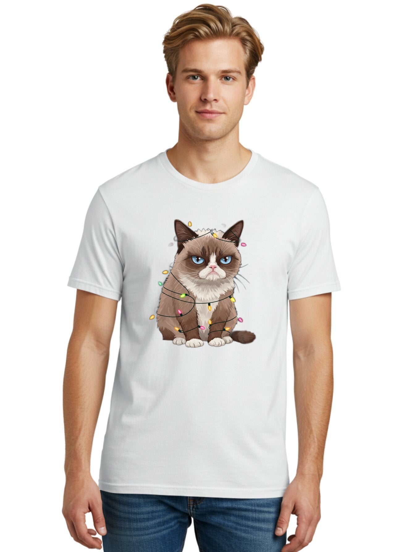 Grumpy-Cat-Christmas-Lights Men'S Graphic Tee, 100% Cotton, Comfortable Casual Summer Wear, Machine Washable, Vintage Camera, Old Camera, Antique Camera, Black Camera, Classic Photography, Photography Equipment, Nostalgic Device, Film Camera, Bam597 22