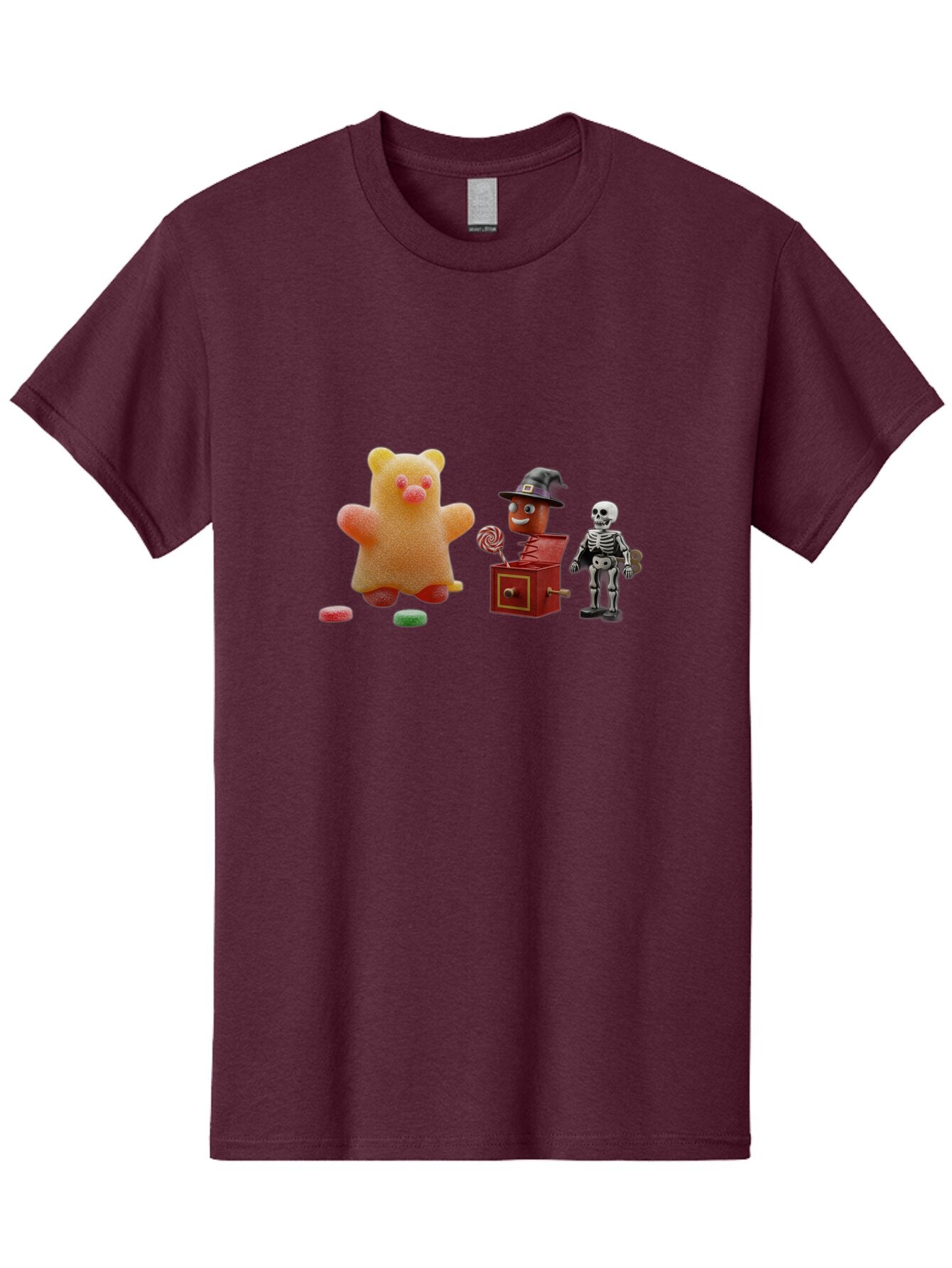 Gummy-Bear-Jack-In-The-Box-Skeleton Men'S Graphic Tee, 100% Cotton, Comfortable Casual Summer Wear, Machine Washable, Vintage Camera, Old Camera, Antique Camera, Black Camera, Classic Photography, Photography Equipment, Nostalgic Device, Bam610 11