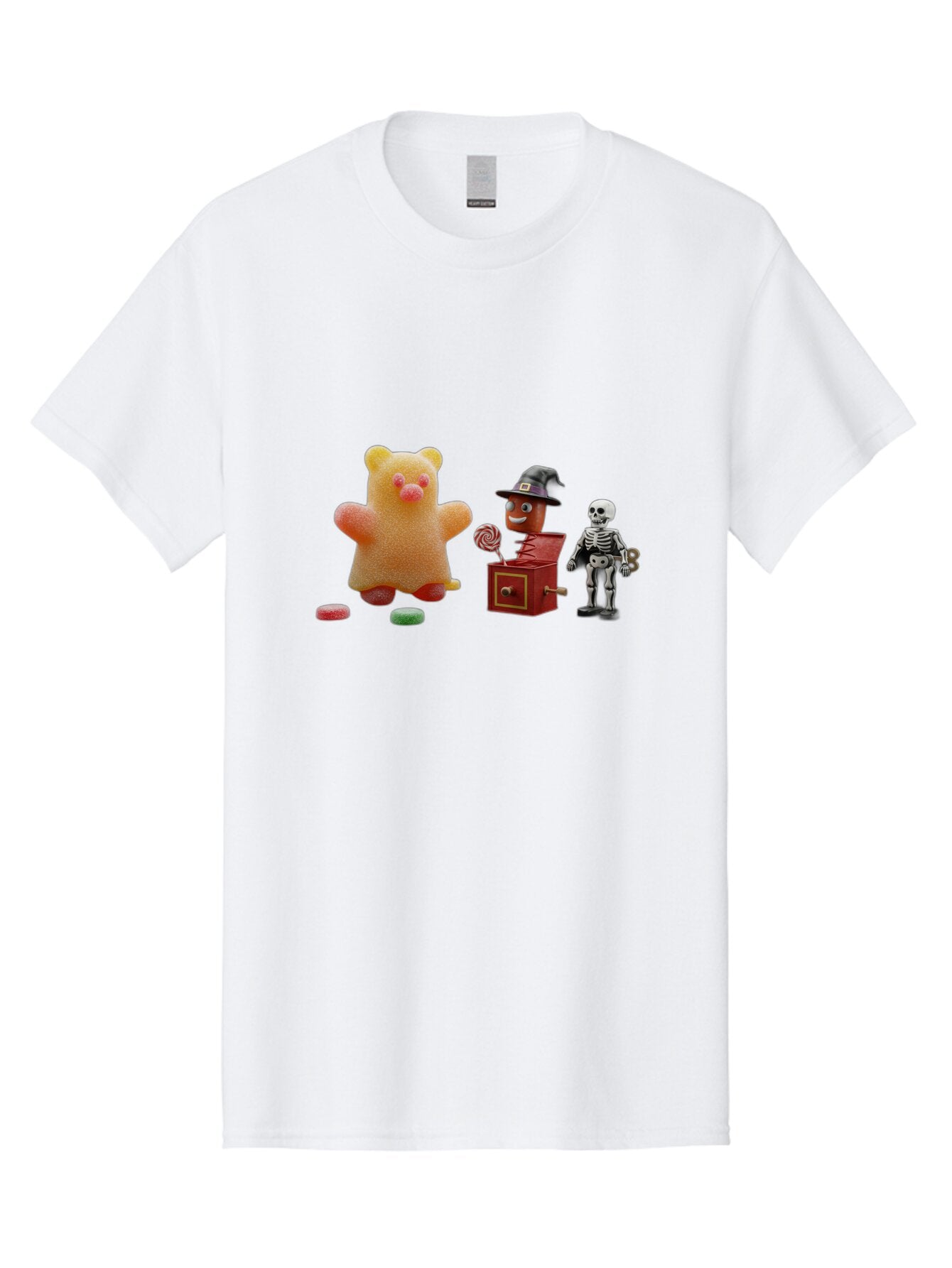 Gummy-Bear-Jack-In-The-Box-Skeleton Men'S Graphic Tee, 100% Cotton, Comfortable Casual Summer Wear, Machine Washable, Vintage Camera, Old Camera, Antique Camera, Black Camera, Classic Photography, Photography Equipment, Nostalgic Device, Bam610 4