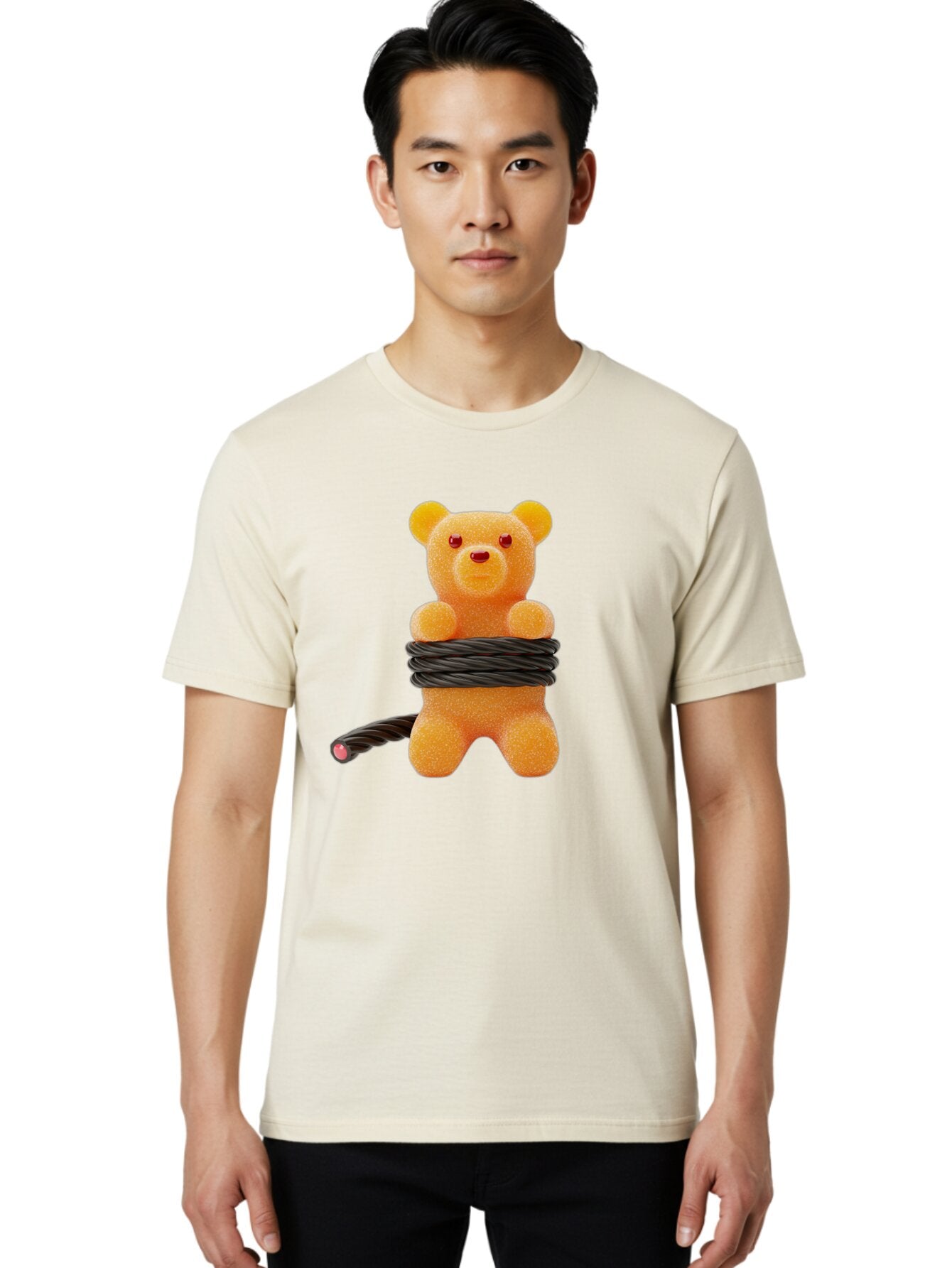 Gummy-Bear-With-Black-Cord Men'S Graphic Tee, 100% Cotton, Comfortable Casual Summer Wear, Machine Washable, Vintage Camera, Old Camera, Antique Camera, Black Camera, Classic Photography, Photography Equipment, Nostalgic Device, Film Camera, Bam612 16