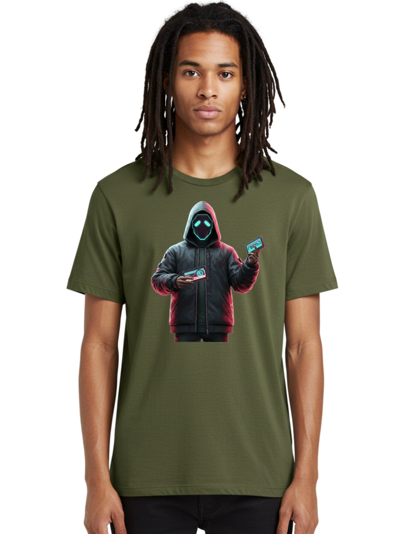Hooded-Figure-With-Credit-Cards Men'S Graphic Tee, 100% Cotton, Comfortable Casual Summer Wear, Machine Washable, Vintage Camera, Old Camera, Antique Camera, Black Camera, Classic Photography, Photography Equipment, Nostalgic Device, Bam651 25