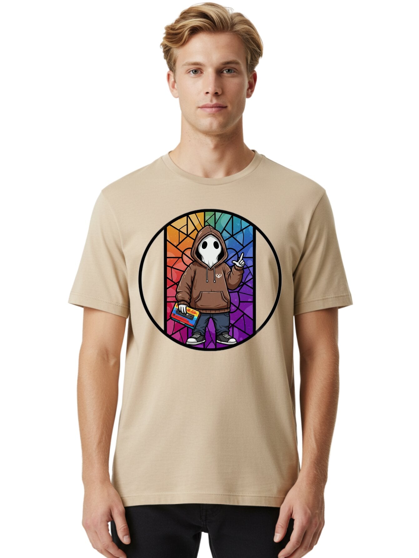 Hooded-Ghost-With-Boombox Men'S Graphic Tee, 100% Cotton, Comfortable Casual Summer Wear, Machine Washable, Vintage Camera, Old Camera, Antique Camera, Black Camera, Classic Photography, Photography Equipment, Nostalgic Device, Film Camera, Bam653 18