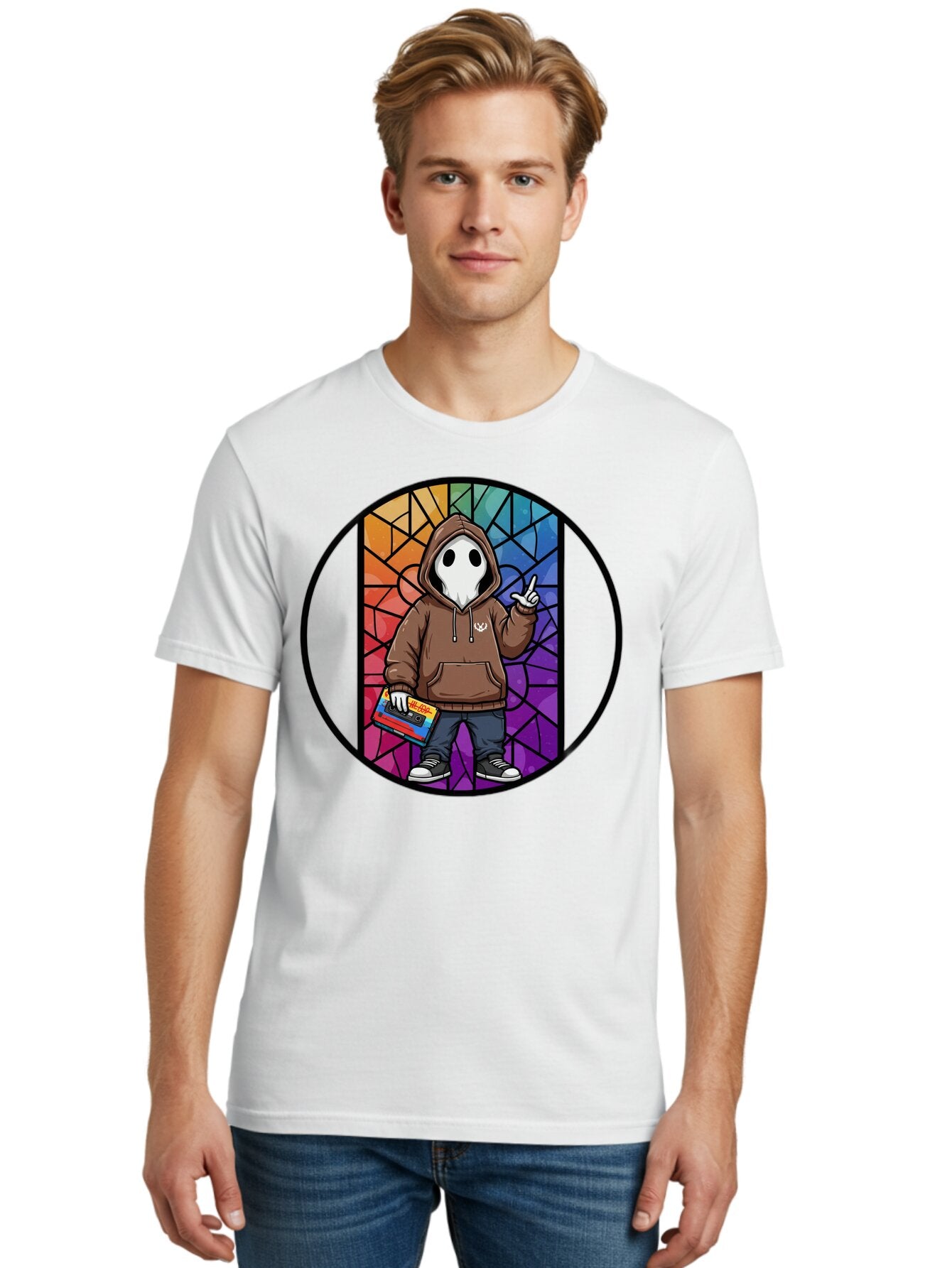 Hooded-Ghost-With-Boombox Men'S Graphic Tee, 100% Cotton, Comfortable Casual Summer Wear, Machine Washable, Vintage Camera, Old Camera, Antique Camera, Black Camera, Classic Photography, Photography Equipment, Nostalgic Device, Film Camera, Bam653 16