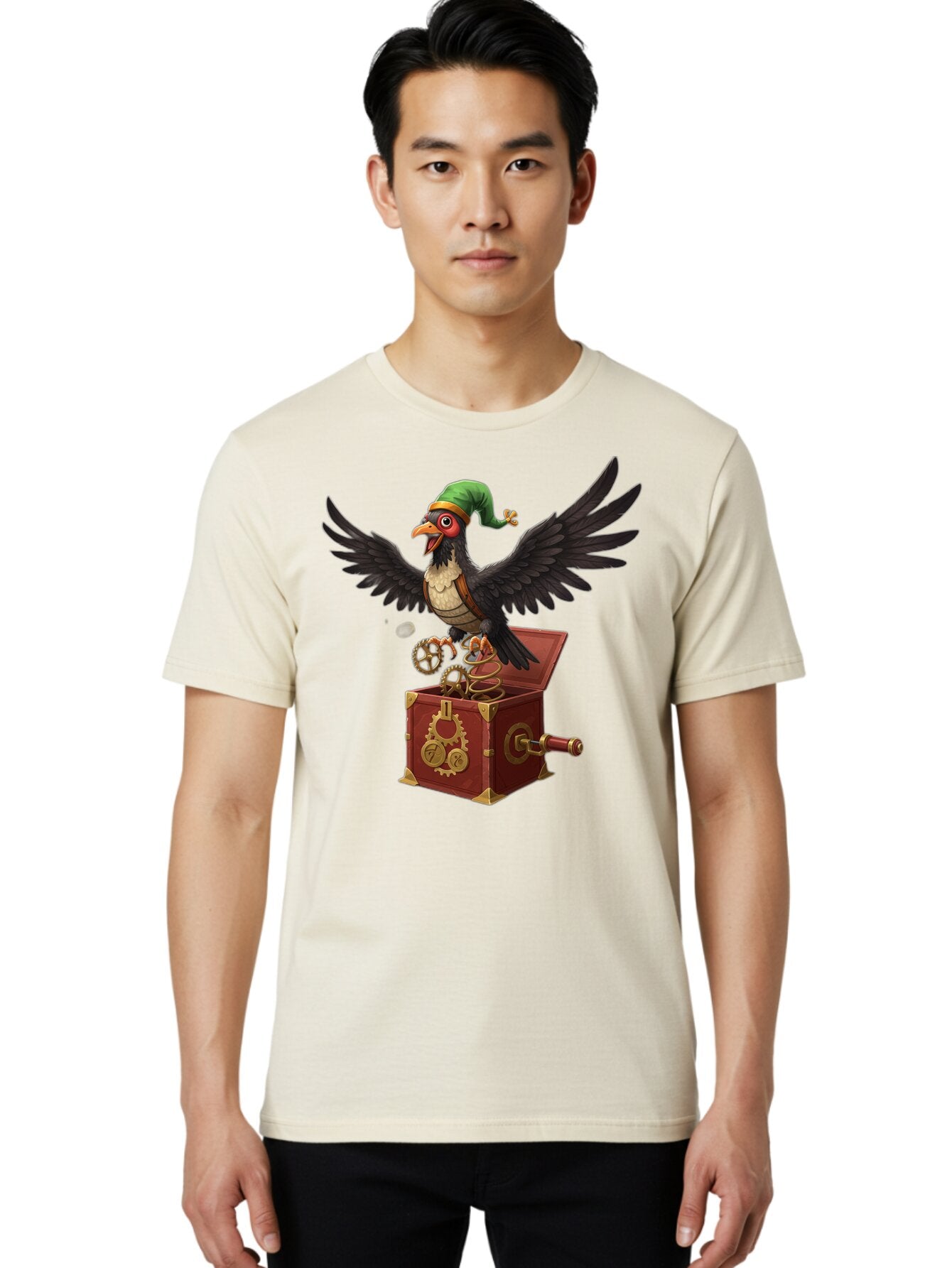 Jack-In-The-Box-Bird Men'S Graphic Tee, 100% Cotton, Comfortable Casual Summer Wear, Machine Washable, Vintage Camera, Old Camera, Antique Camera, Black Camera, Classic Photography, Photography Equipment, Nostalgic Device, Film Camera, Bam692 25