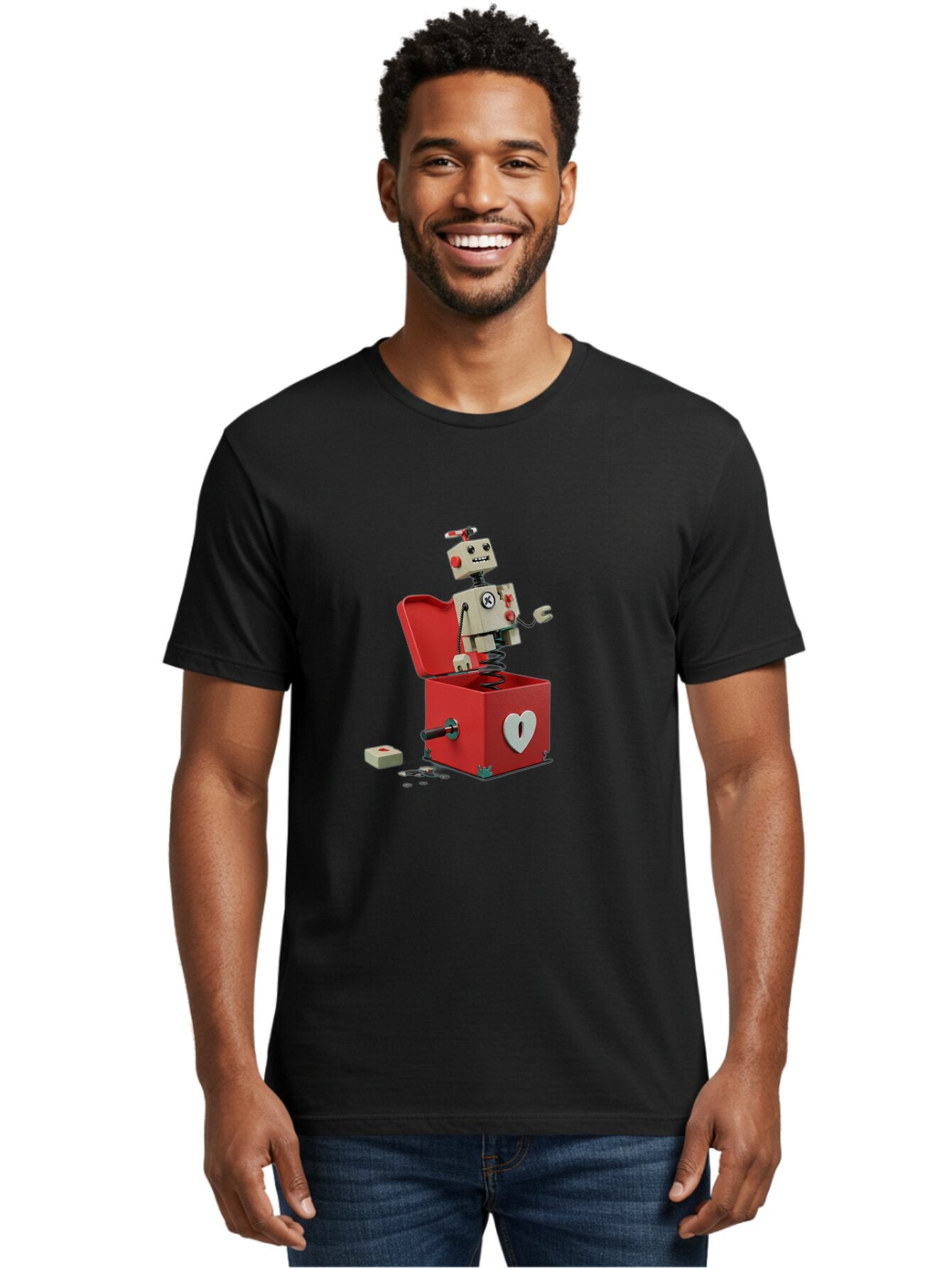 Jack-In-The-Box-Robot Men'S Graphic Tee, 100% Cotton, Comfortable Casual Summer Wear, Machine Washable, Vintage Camera, Old Camera, Antique Camera, Black Camera, Classic Photography, Photography Equipment, Nostalgic Device, Film Camera, Bam696 28