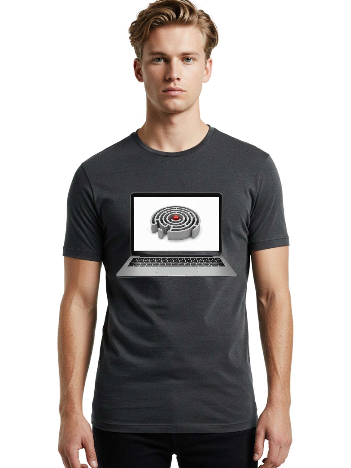 Labyrinth-On-Laptop Men'S Graphic Tee, 100% Cotton, Comfortable Casual Summer Wear, Machine Washable, Vintage Camera, Old Camera, Antique Camera, Black Camera, Classic Photography, Photography Equipment, Nostalgic Device, Film Camera, Bam728 30
