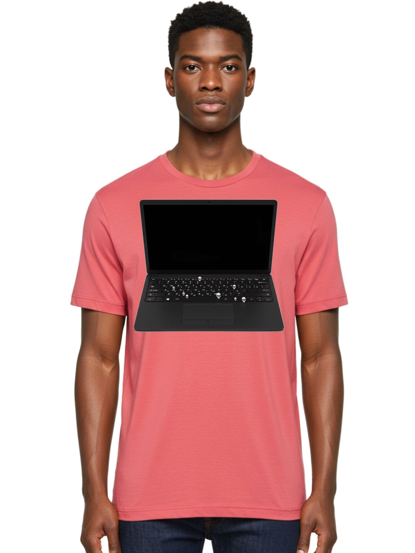 Laptop-With-Skull-Keys Men'S Graphic Tee, 100% Cotton, Comfortable Casual Summer Wear, Machine Washable, Vintage Camera, Old Camera, Antique Camera, Black Camera, Classic Photography, Photography Equipment, Nostalgic Device, Film Camera, Bam730 23