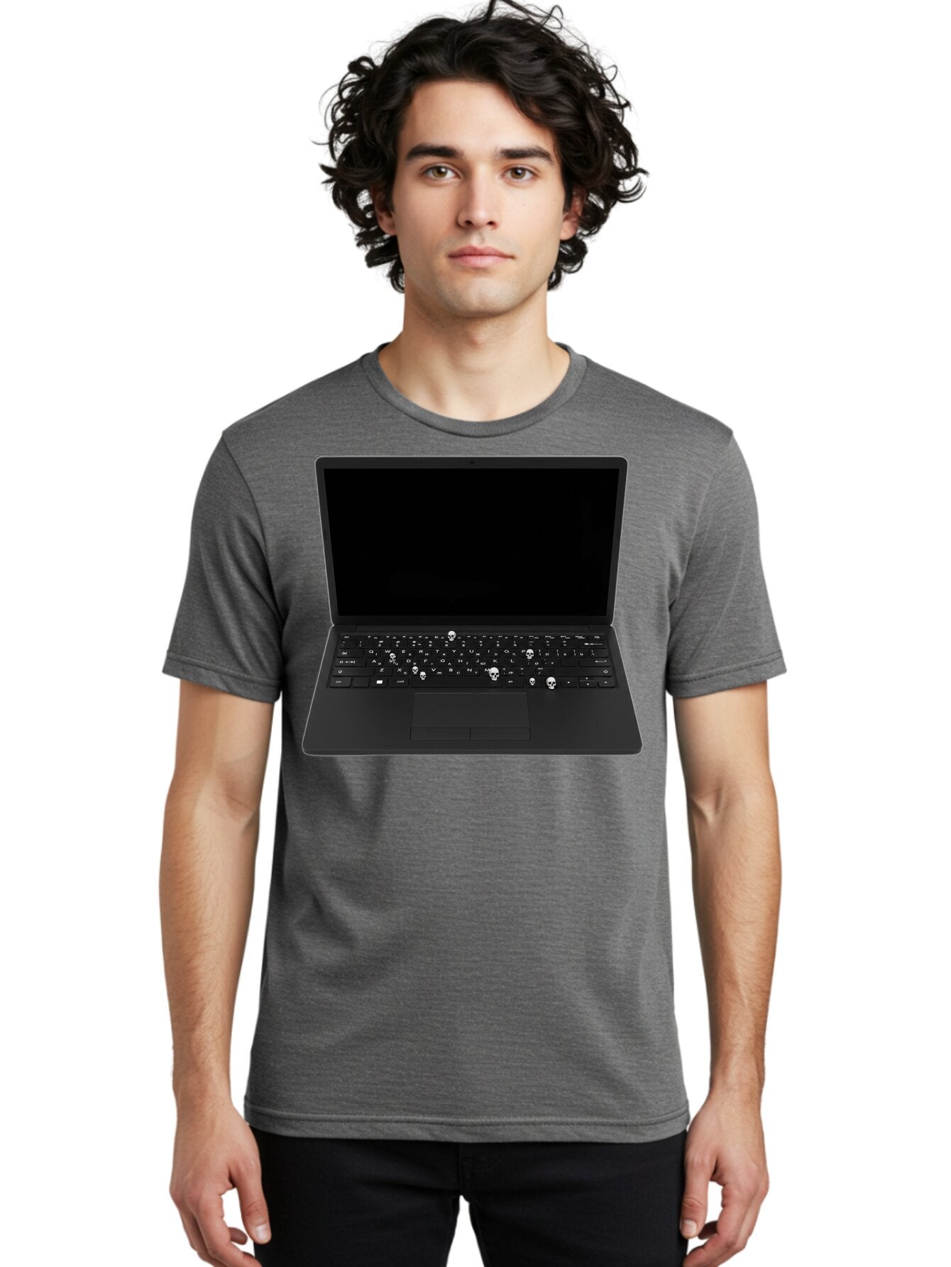 Laptop-With-Skull-Keys Men'S Graphic Tee, 100% Cotton, Comfortable Casual Summer Wear, Machine Washable, Vintage Camera, Old Camera, Antique Camera, Black Camera, Classic Photography, Photography Equipment, Nostalgic Device, Film Camera, Bam730 21