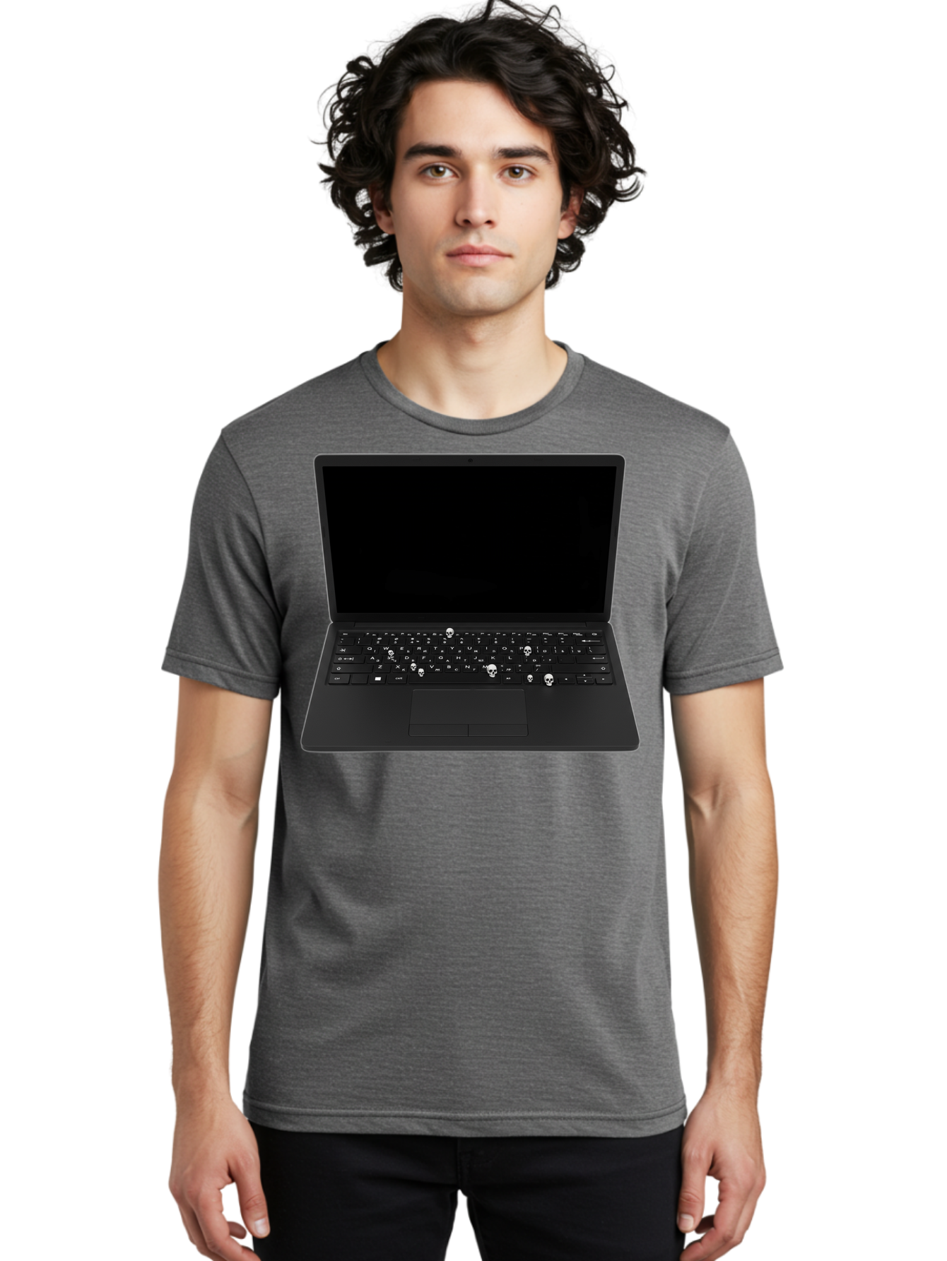 Laptop-With-Skull-Keys Men'S Graphic Tee, 100% Cotton, Comfortable Casual Summer Wear, Machine Washable, Vintage Camera, Old Camera, Antique Camera, Black Camera, Classic Photography, Photography Equipment, Nostalgic Device, Film Camera, Bam730 25