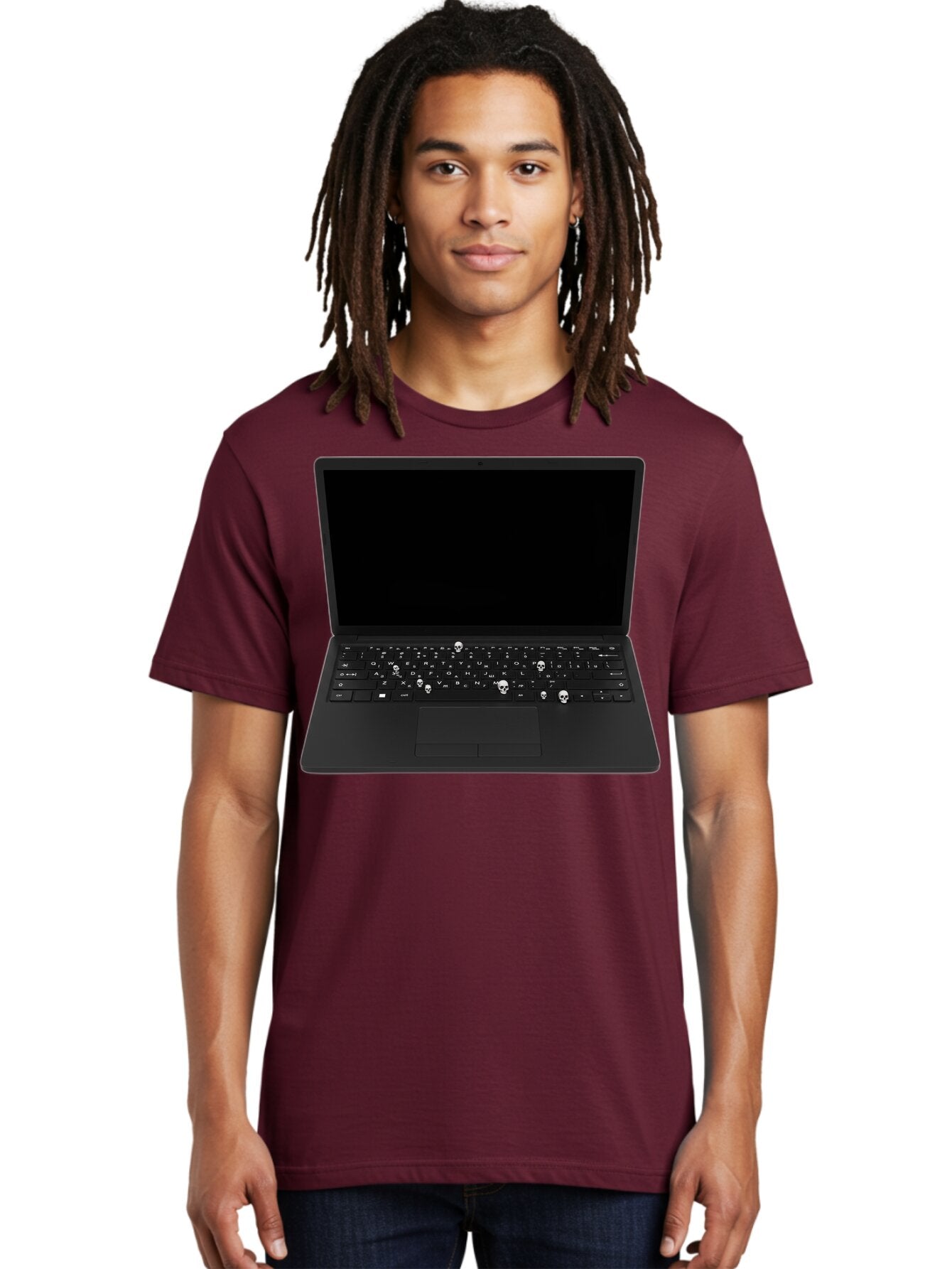 Laptop-With-Skull-Keys Men'S Graphic Tee, 100% Cotton, Comfortable Casual Summer Wear, Machine Washable, Vintage Camera, Old Camera, Antique Camera, Black Camera, Classic Photography, Photography Equipment, Nostalgic Device, Film Camera, Bam730 20