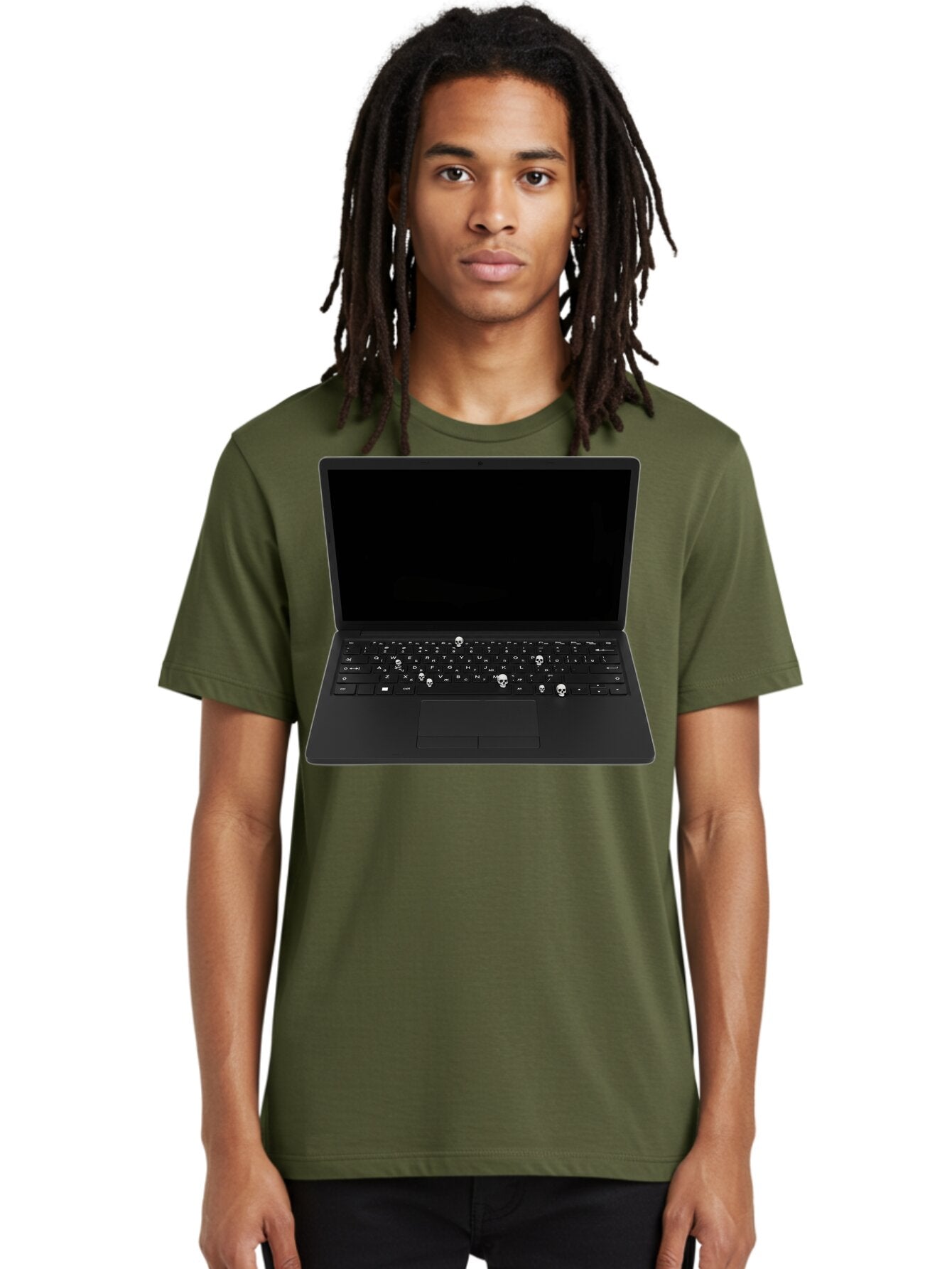 Laptop-With-Skull-Keys Men'S Graphic Tee, 100% Cotton, Comfortable Casual Summer Wear, Machine Washable, Vintage Camera, Old Camera, Antique Camera, Black Camera, Classic Photography, Photography Equipment, Nostalgic Device, Film Camera, Bam730 24