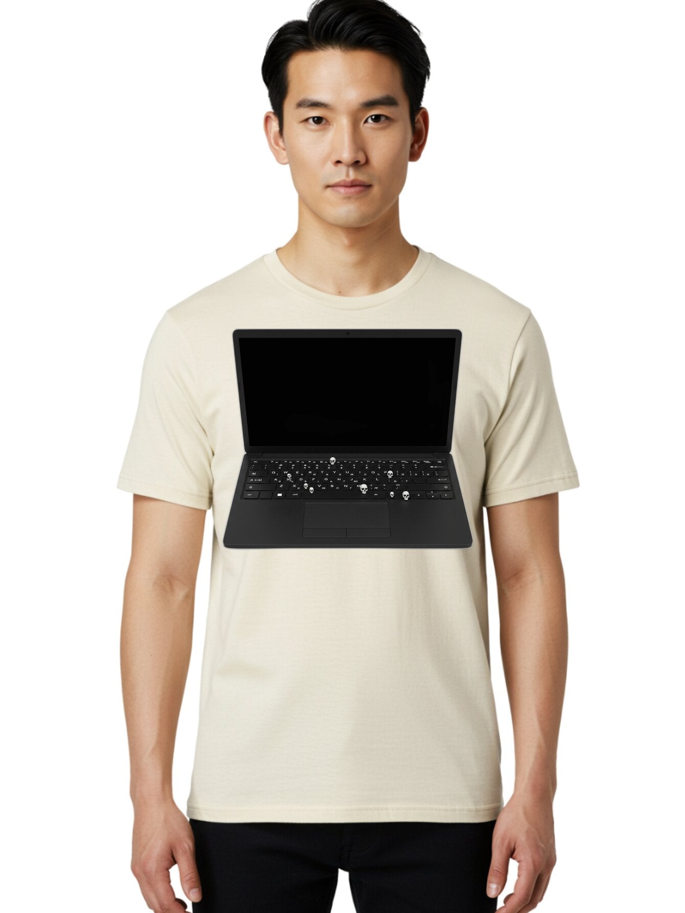 Laptop-With-Skull-Keys Men'S Graphic Tee, 100% Cotton, Comfortable Casual Summer Wear, Machine Washable, Vintage Camera, Old Camera, Antique Camera, Black Camera, Classic Photography, Photography Equipment, Nostalgic Device, Film Camera, Bam730 17