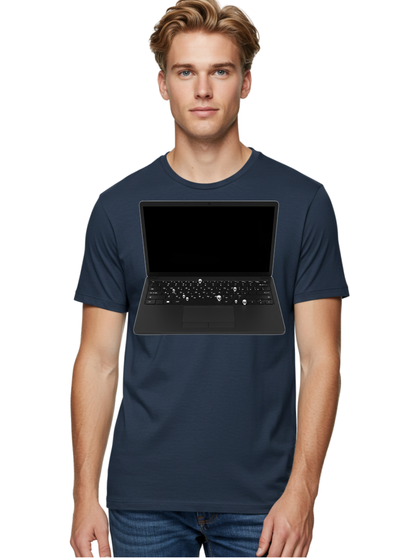Laptop-With-Skull-Keys Men'S Graphic Tee, 100% Cotton, Comfortable Casual Summer Wear, Machine Washable, Vintage Camera, Old Camera, Antique Camera, Black Camera, Classic Photography, Photography Equipment, Nostalgic Device, Film Camera, Bam730 26