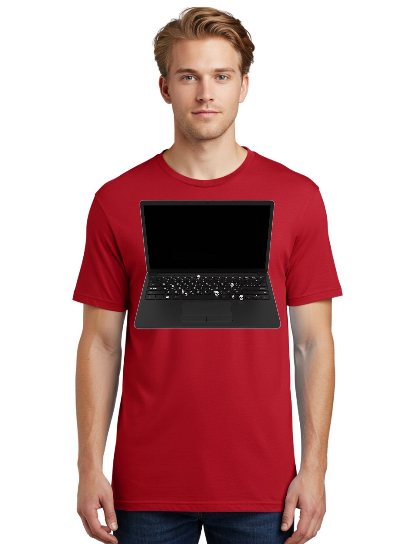 Laptop-With-Skull-Keys Men'S Graphic Tee, 100% Cotton, Comfortable Casual Summer Wear, Machine Washable, Vintage Camera, Old Camera, Antique Camera, Black Camera, Classic Photography, Photography Equipment, Nostalgic Device, Film Camera, Bam730 26
