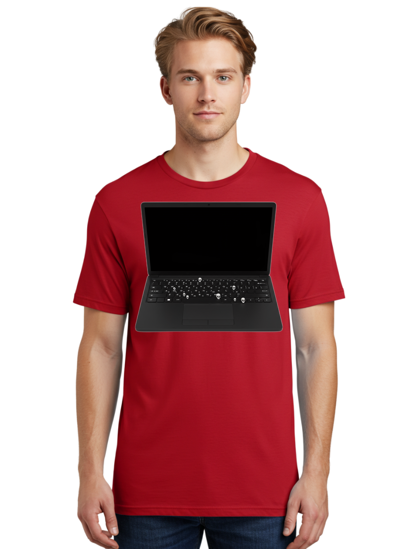 Laptop-With-Skull-Keys Men'S Graphic Tee, 100% Cotton, Comfortable Casual Summer Wear, Machine Washable, Vintage Camera, Old Camera, Antique Camera, Black Camera, Classic Photography, Photography Equipment, Nostalgic Device, Film Camera, Bam730 20