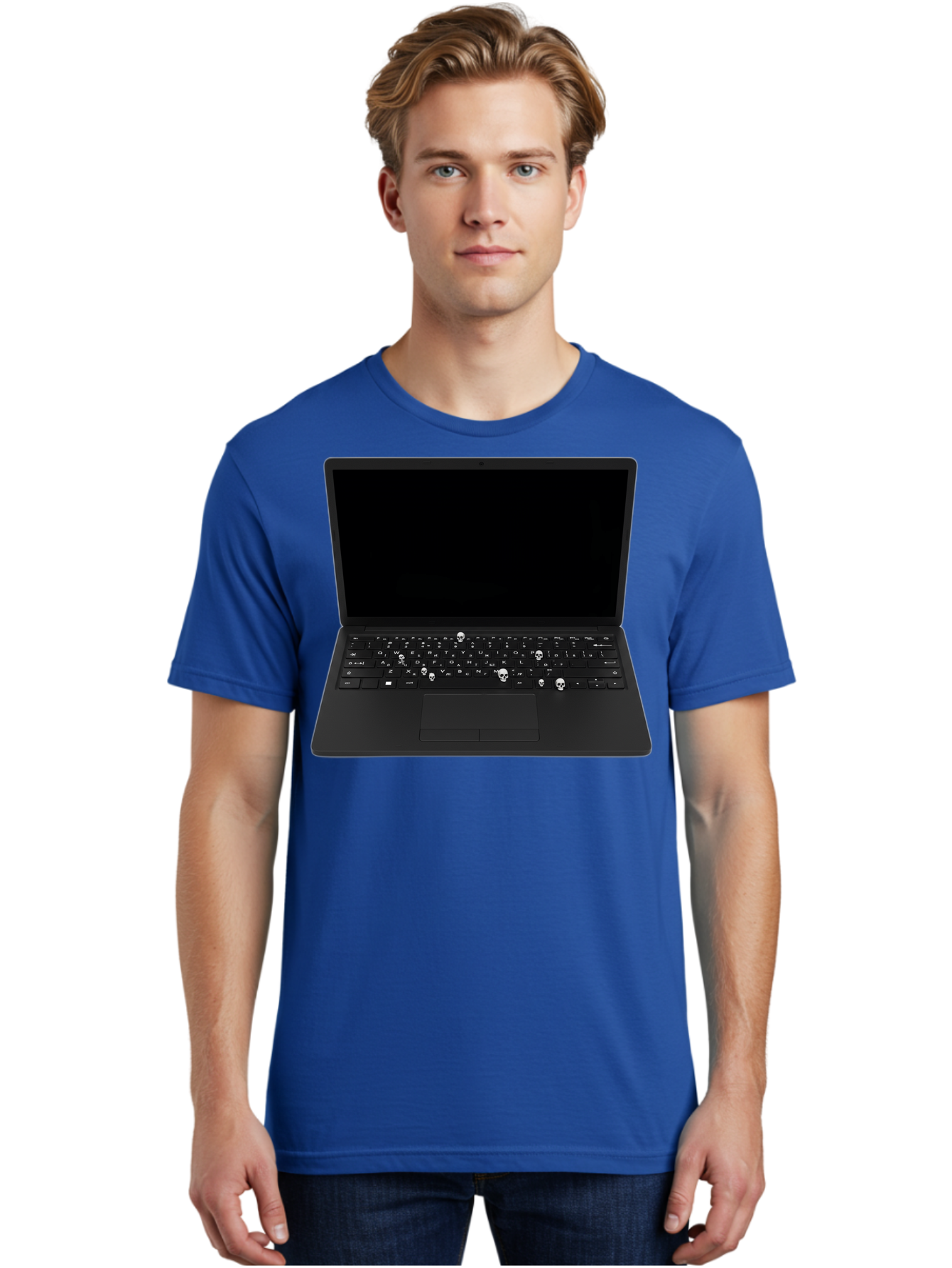 Laptop-With-Skull-Keys Men'S Graphic Tee, 100% Cotton, Comfortable Casual Summer Wear, Machine Washable, Vintage Camera, Old Camera, Antique Camera, Black Camera, Classic Photography, Photography Equipment, Nostalgic Device, Film Camera, Bam730 24