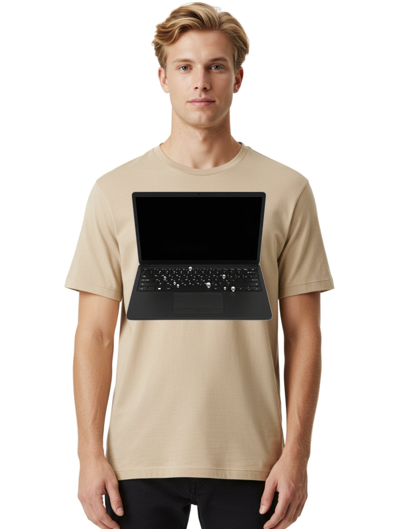 Laptop-With-Skull-Keys Men'S Graphic Tee, 100% Cotton, Comfortable Casual Summer Wear, Machine Washable, Vintage Camera, Old Camera, Antique Camera, Black Camera, Classic Photography, Photography Equipment, Nostalgic Device, Film Camera, Bam730 25