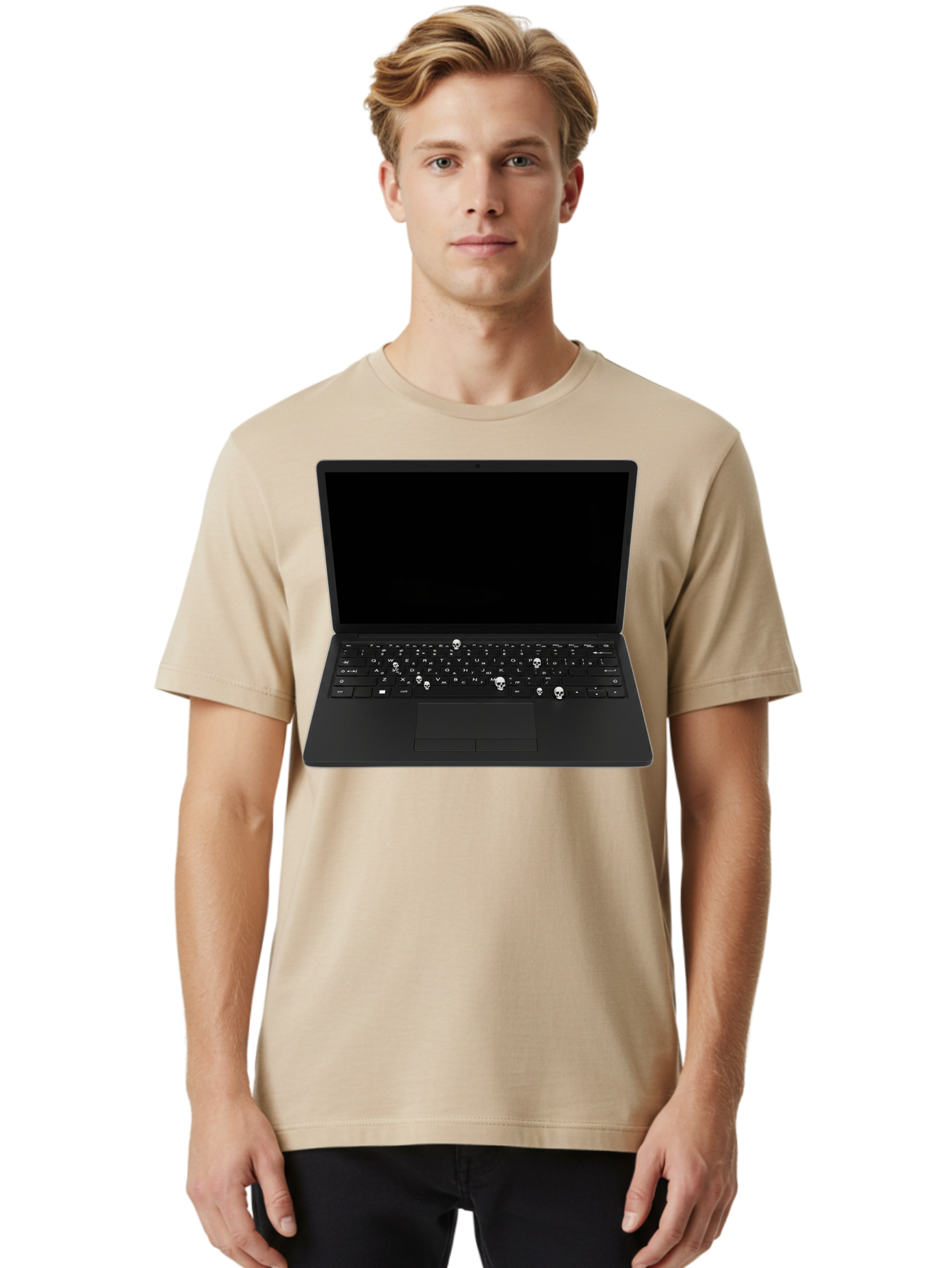 Laptop-With-Skull-Keys Men'S Graphic Tee, 100% Cotton, Comfortable Casual Summer Wear, Machine Washable, Vintage Camera, Old Camera, Antique Camera, Black Camera, Classic Photography, Photography Equipment, Nostalgic Device, Film Camera, Bam730 21